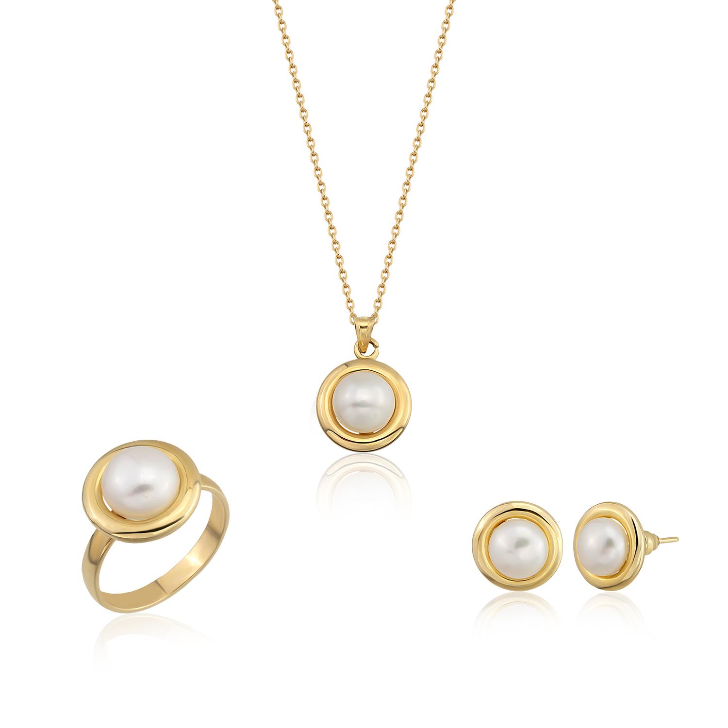 Altın ve İncili Yuvarlak Mini Set