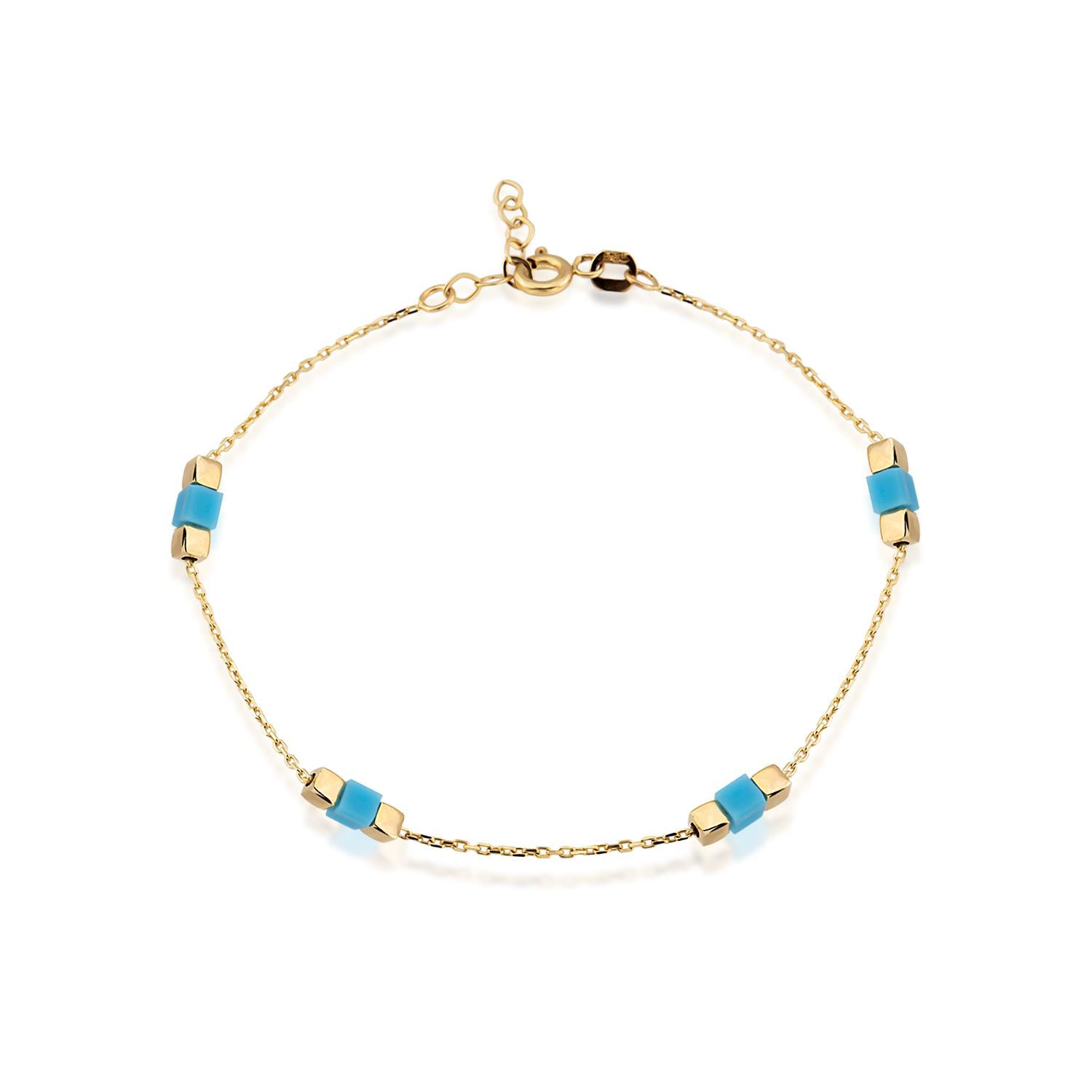 Altın ve Mavi Kare Toplu Bileklik