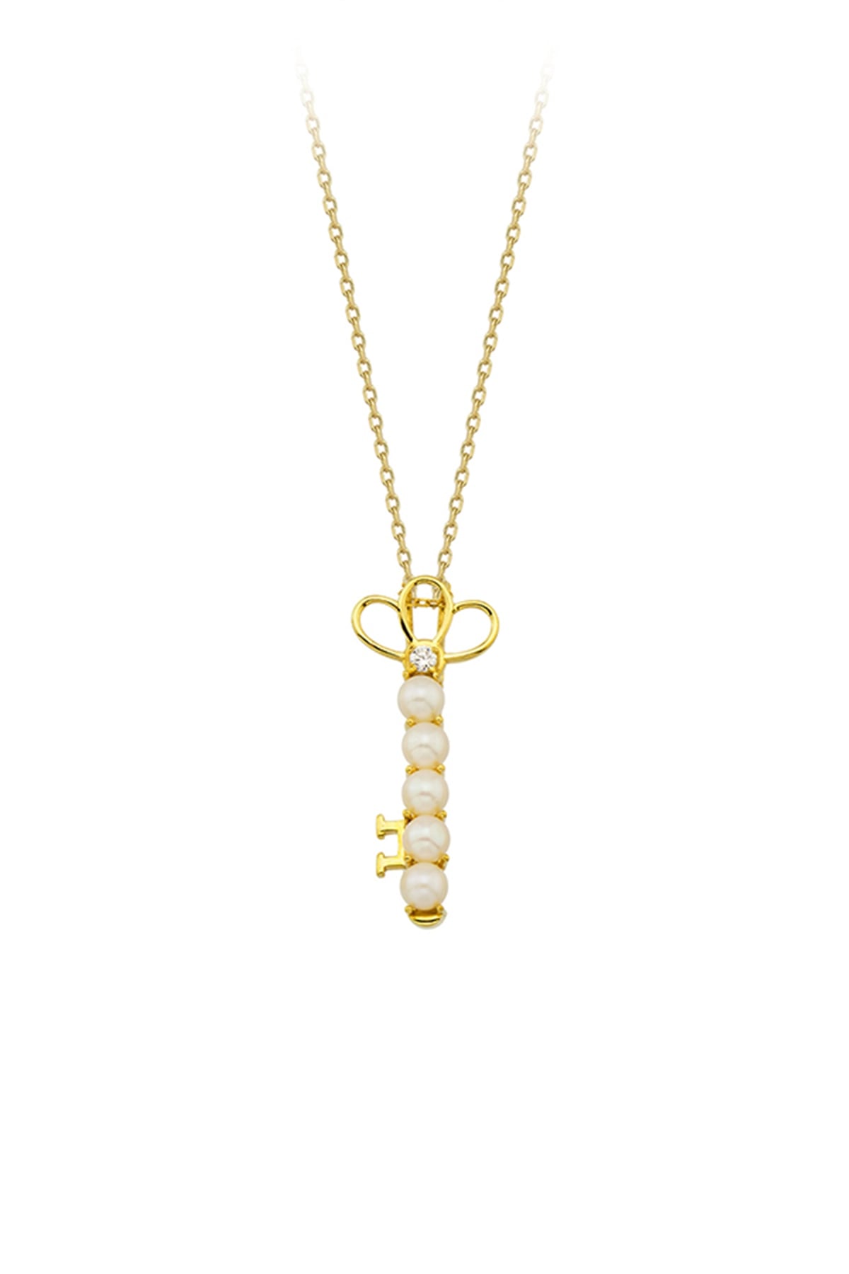 Altın Anahtar Figürlü İnci Kolye