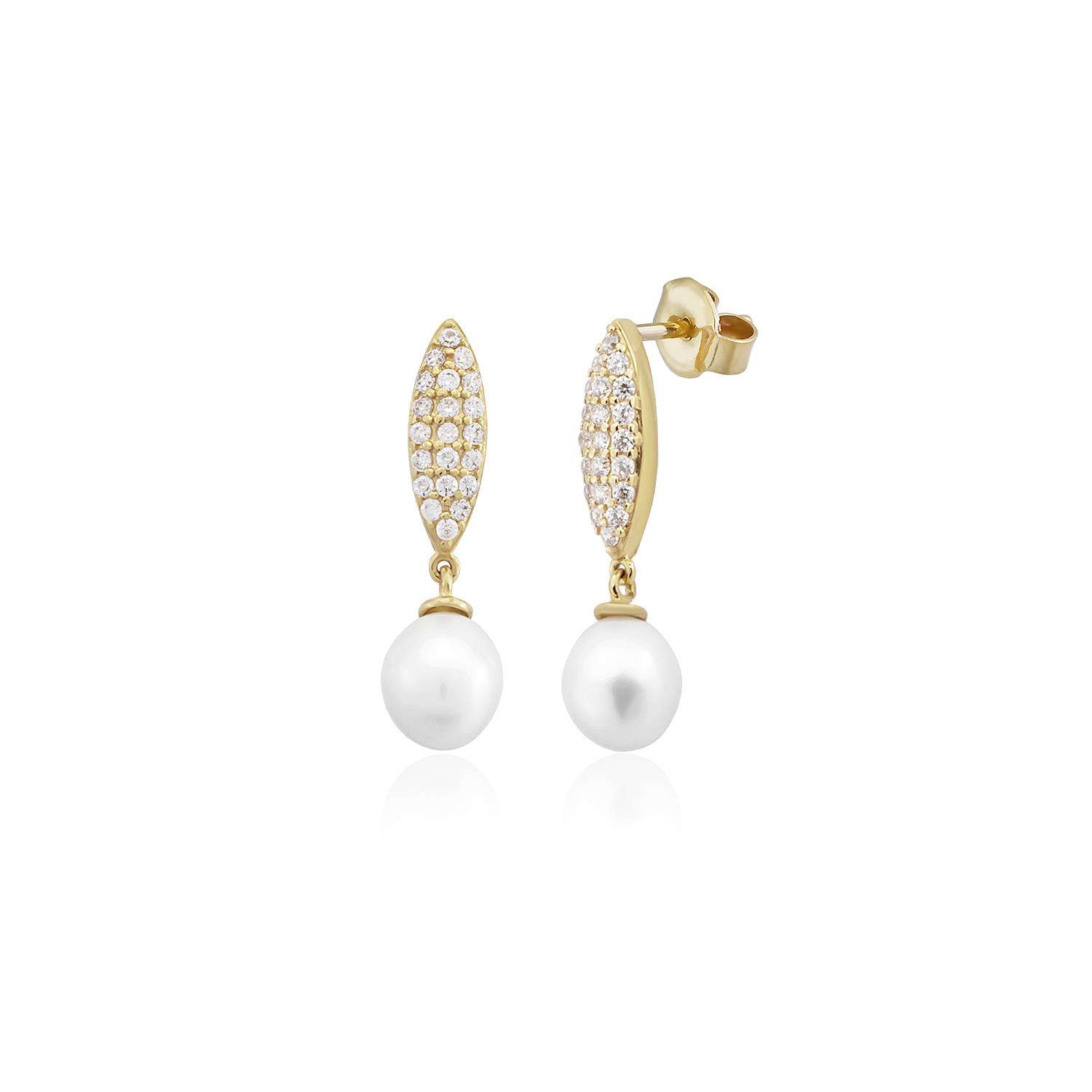 Altın ve İncili Elystra Küpe