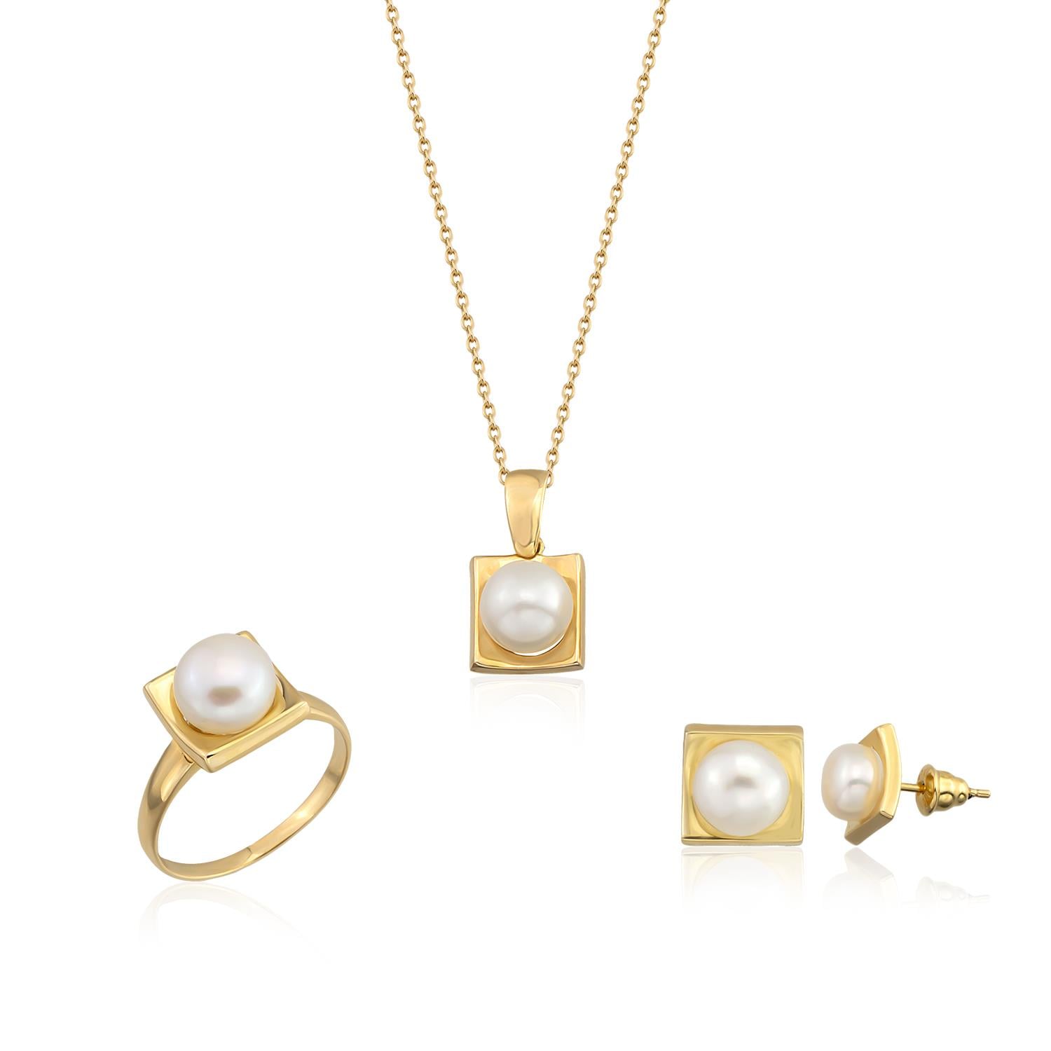 Altın ve İncili Kare Mini Set