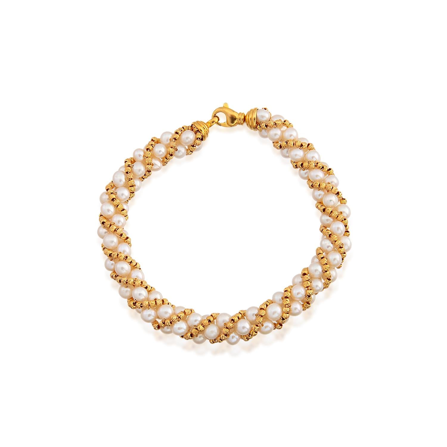 Altın ve İncili Örme Bileklik