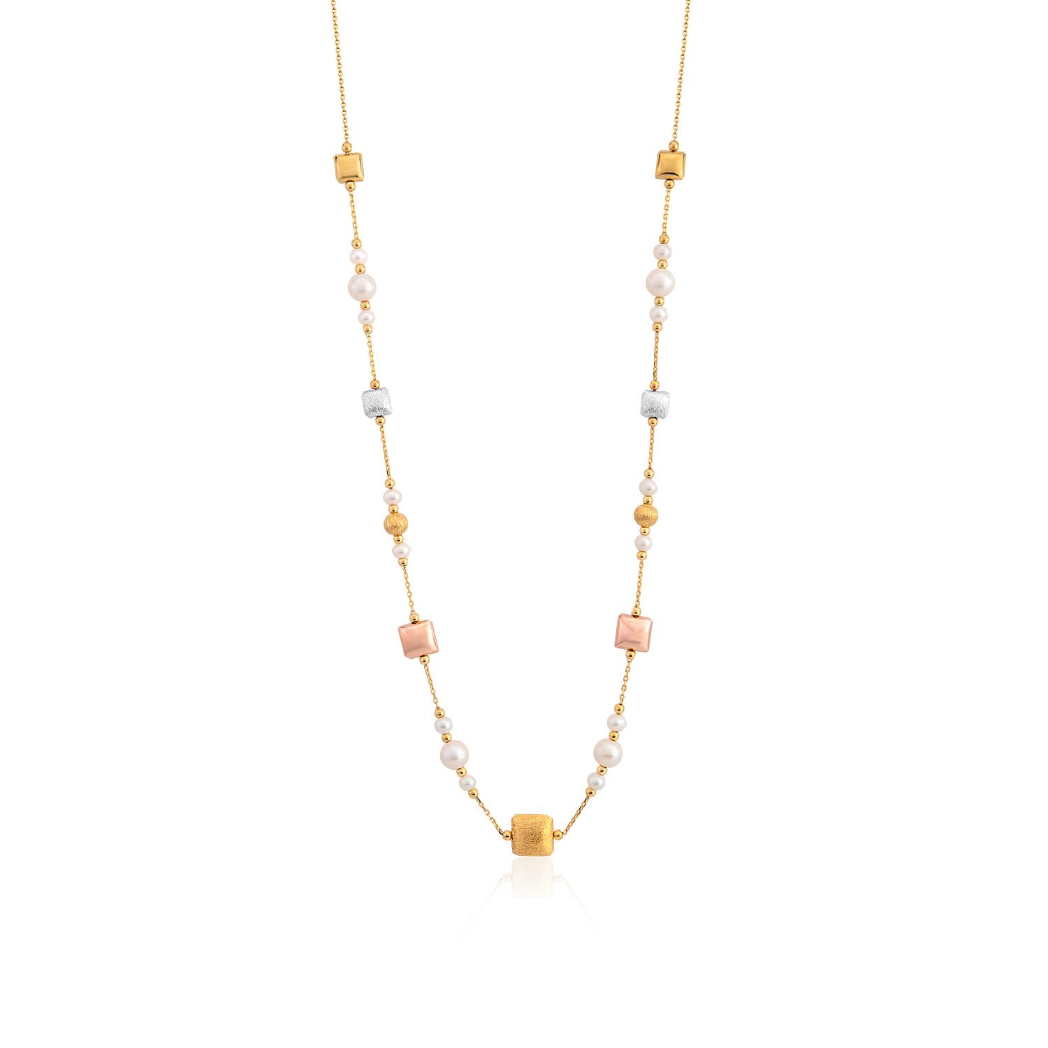 Kare Altın ve İncili Kolye