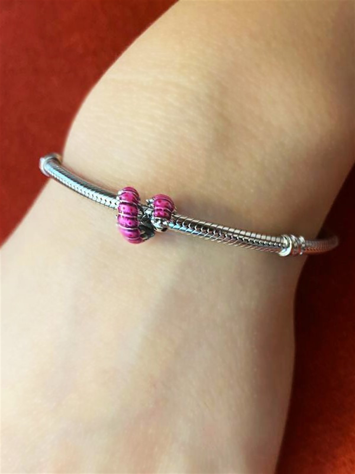  Pembe Renk Sevimli Sarmal Tırtıl Model Gümüş Charm