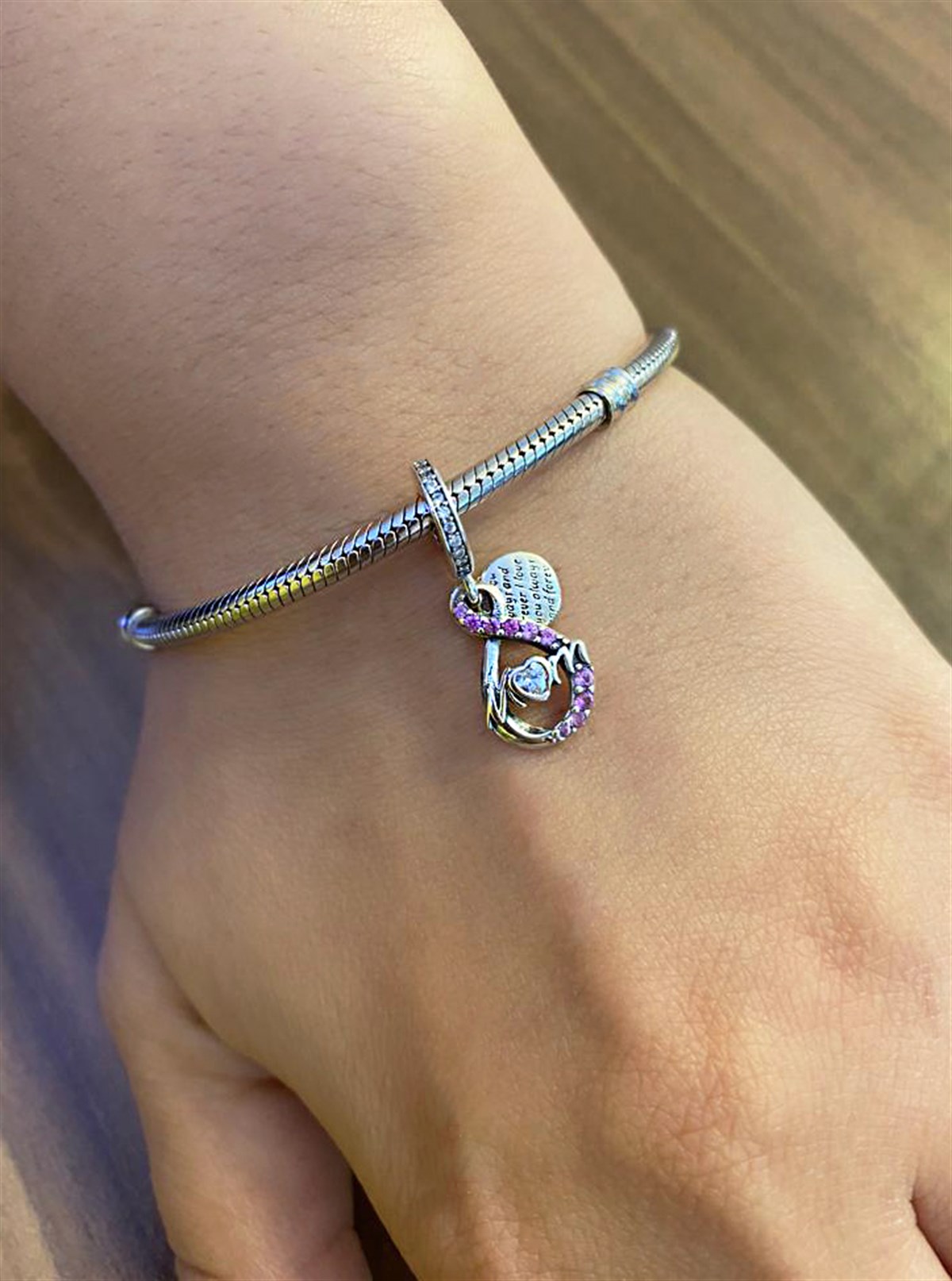 Anne ve Sonsuzluk İşareti Çift Sallantılı Gümüş  Charm