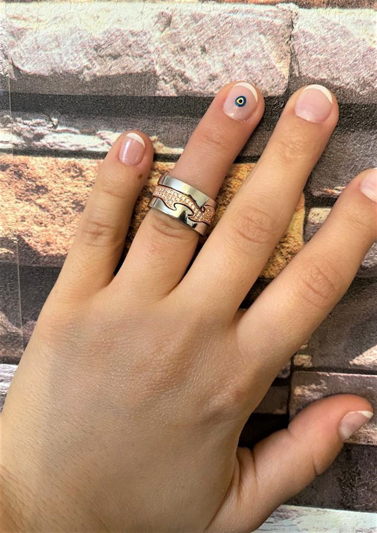 Bayan Bakır Detay Üçlü Tasarım Gümüş Yüzük 