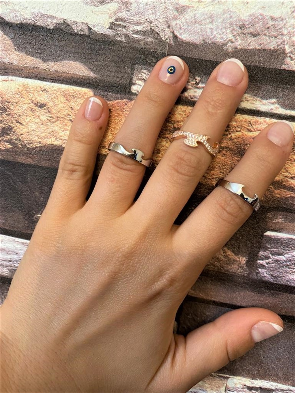 Bayan Bakır Detay Üçlü Tasarım Gümüş Yüzük 