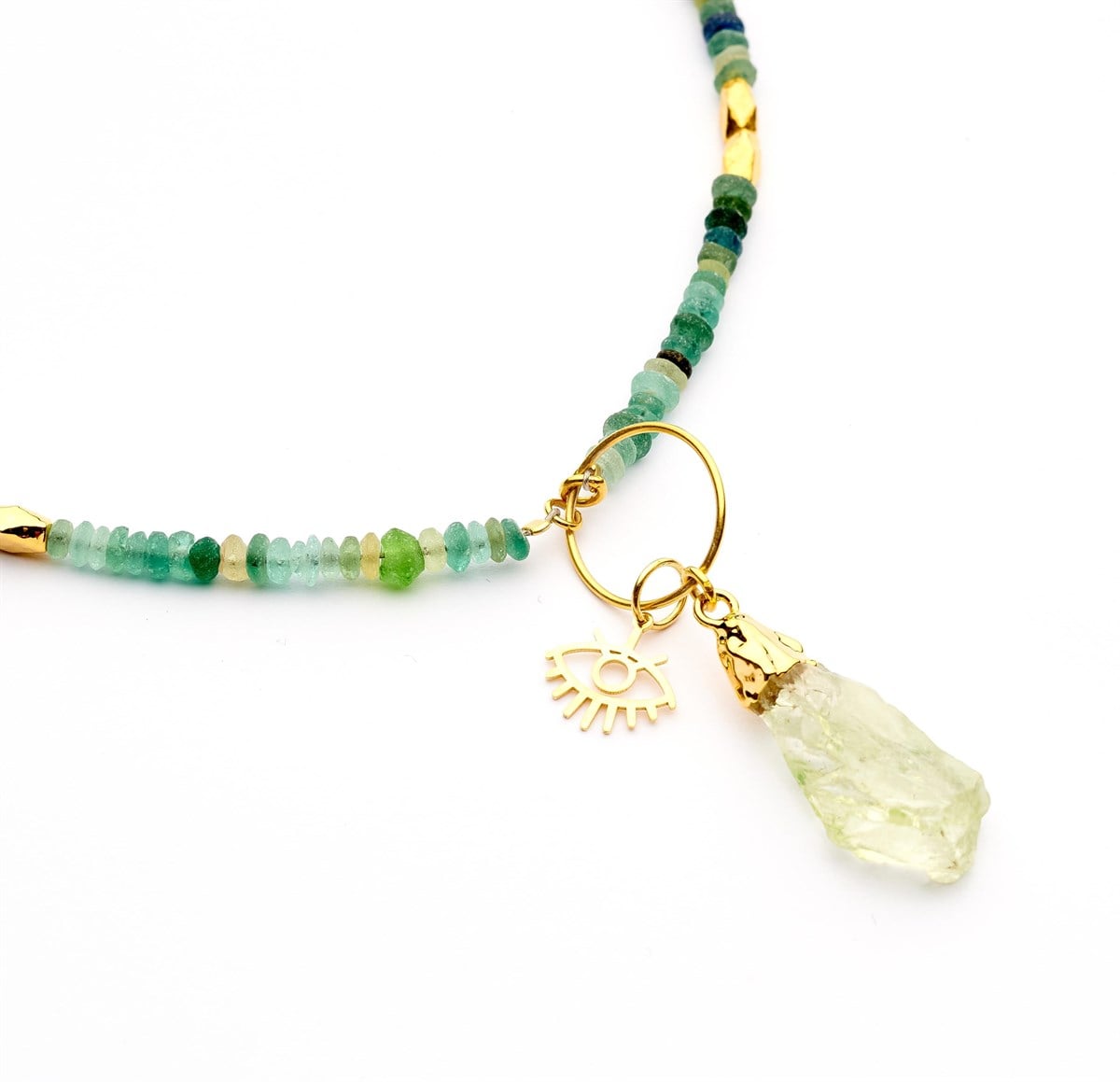 Bayan Gümüş Antik Cam Doğaltaş Kolye