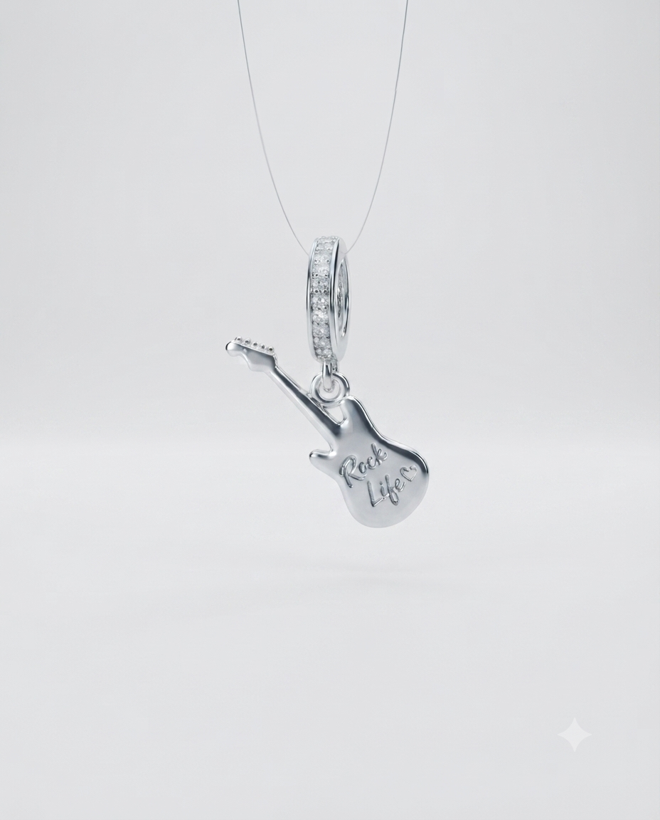 Bayan Gümüş Pandora Bileklik Uyumlu Gitar Model Charm