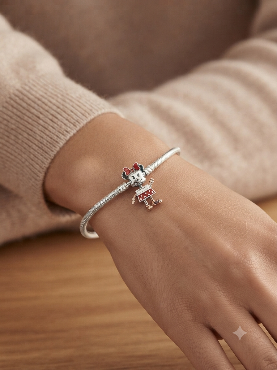 Bayan Gümüş Pandora Bileklik Uyumlu Mickey Model Charm