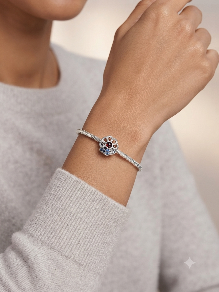 Bayan Gümüş Pandora Bileklik Uyumlu Renkli Taş Model Charm