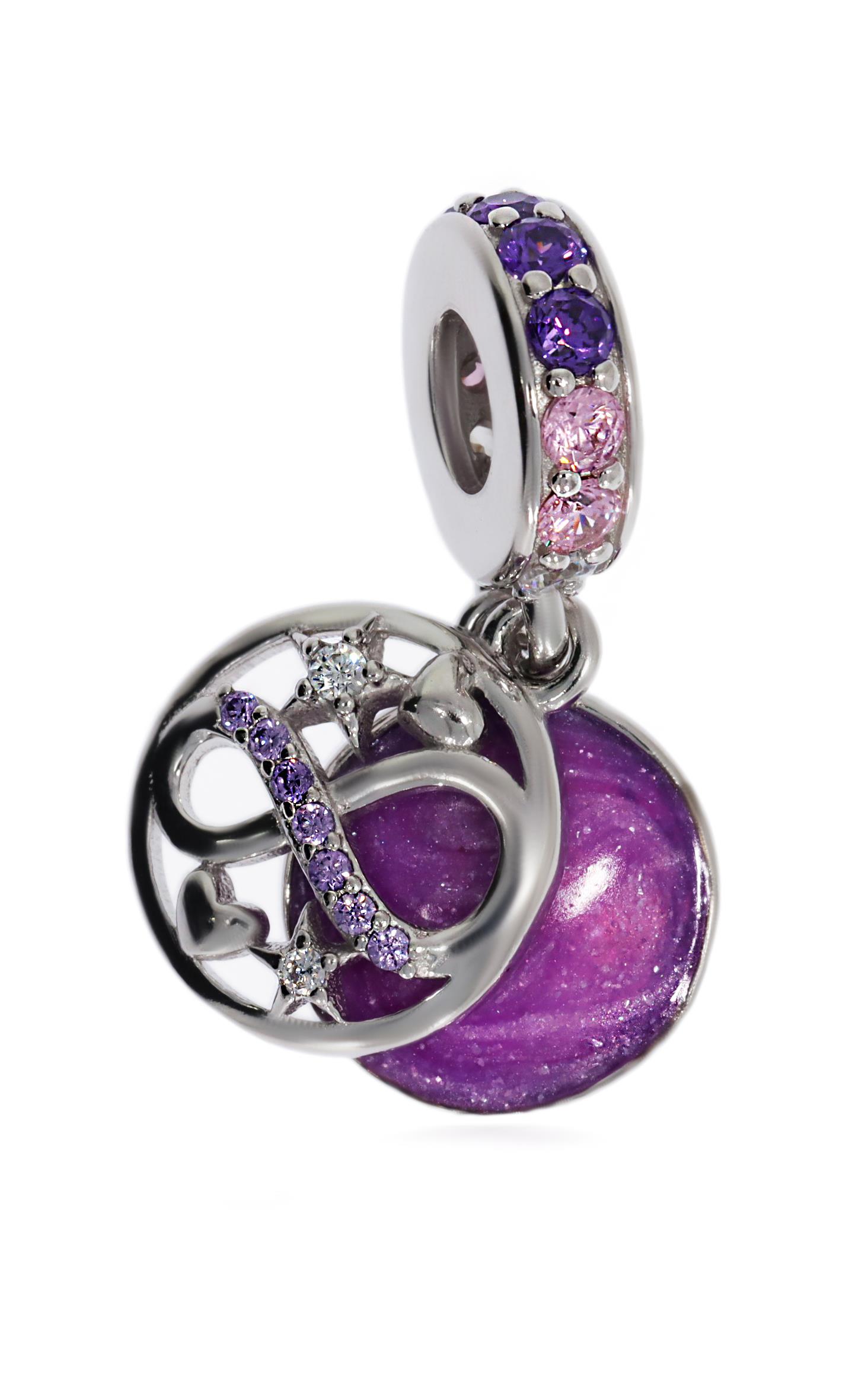 Bayan Gümüş Pandora Bileklik Uyumlu Sonsuzluk ve Mor Renk Detay Charm