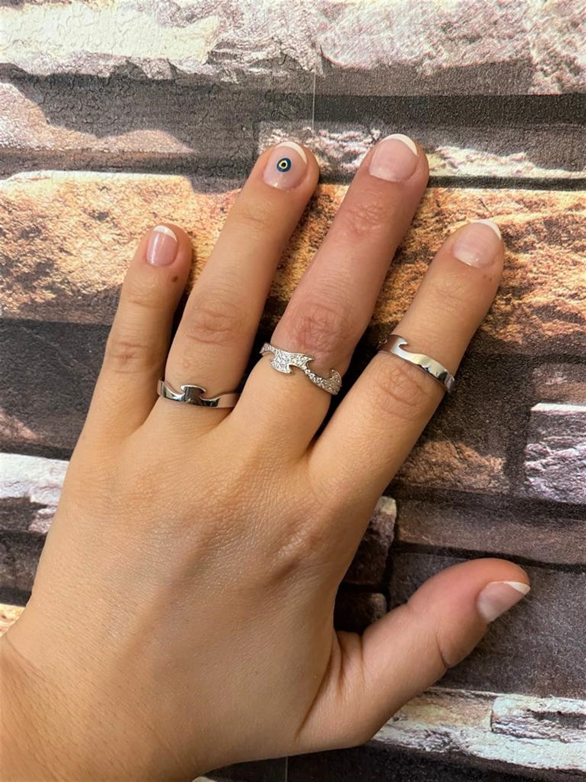 Bayan Silver Renk Üçlü Tasarım Gümüş Yüzük 