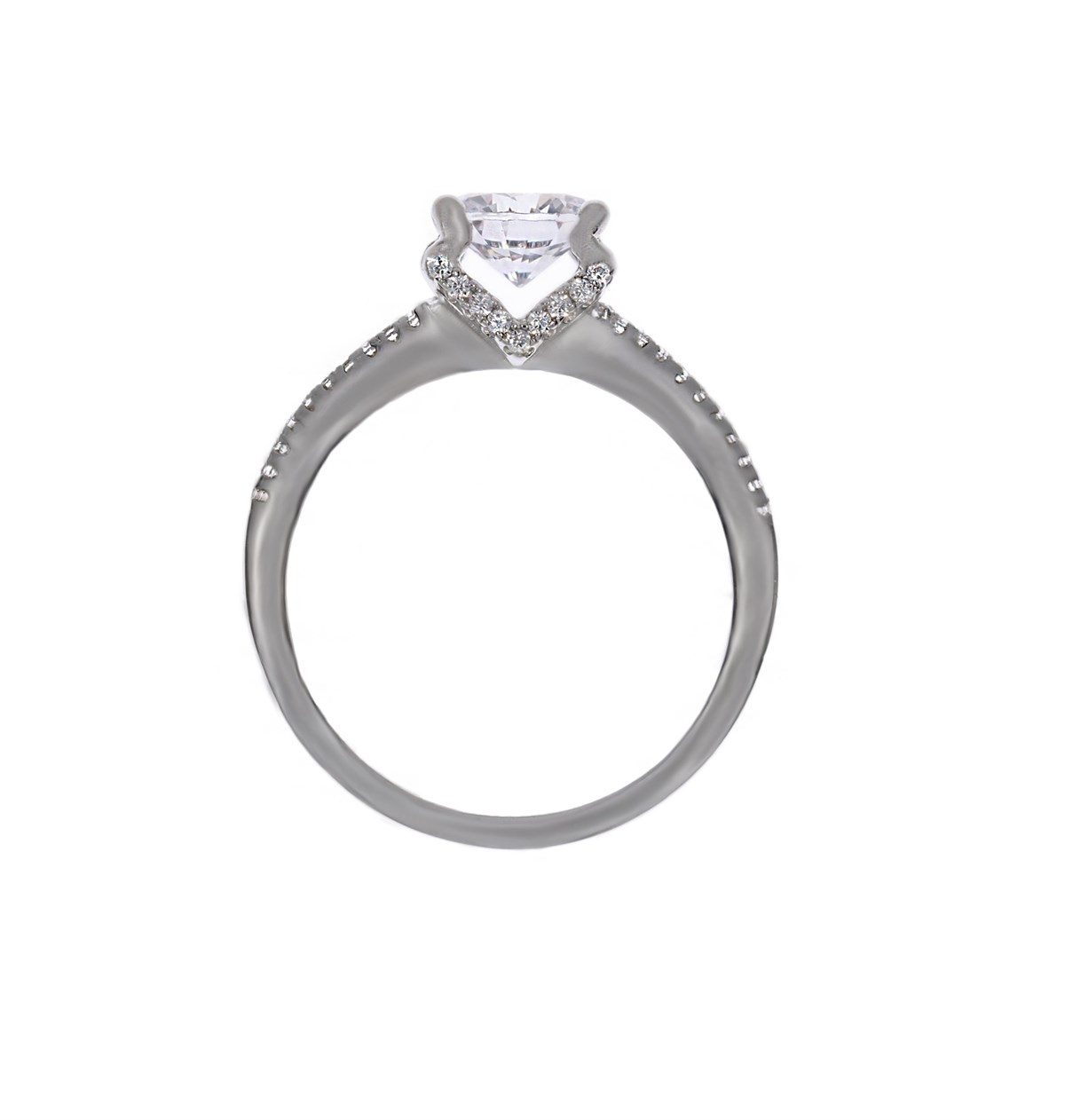 Bayan Yuvarlak Model Yanları Taşlı Tektaş Gümüş Yüzük