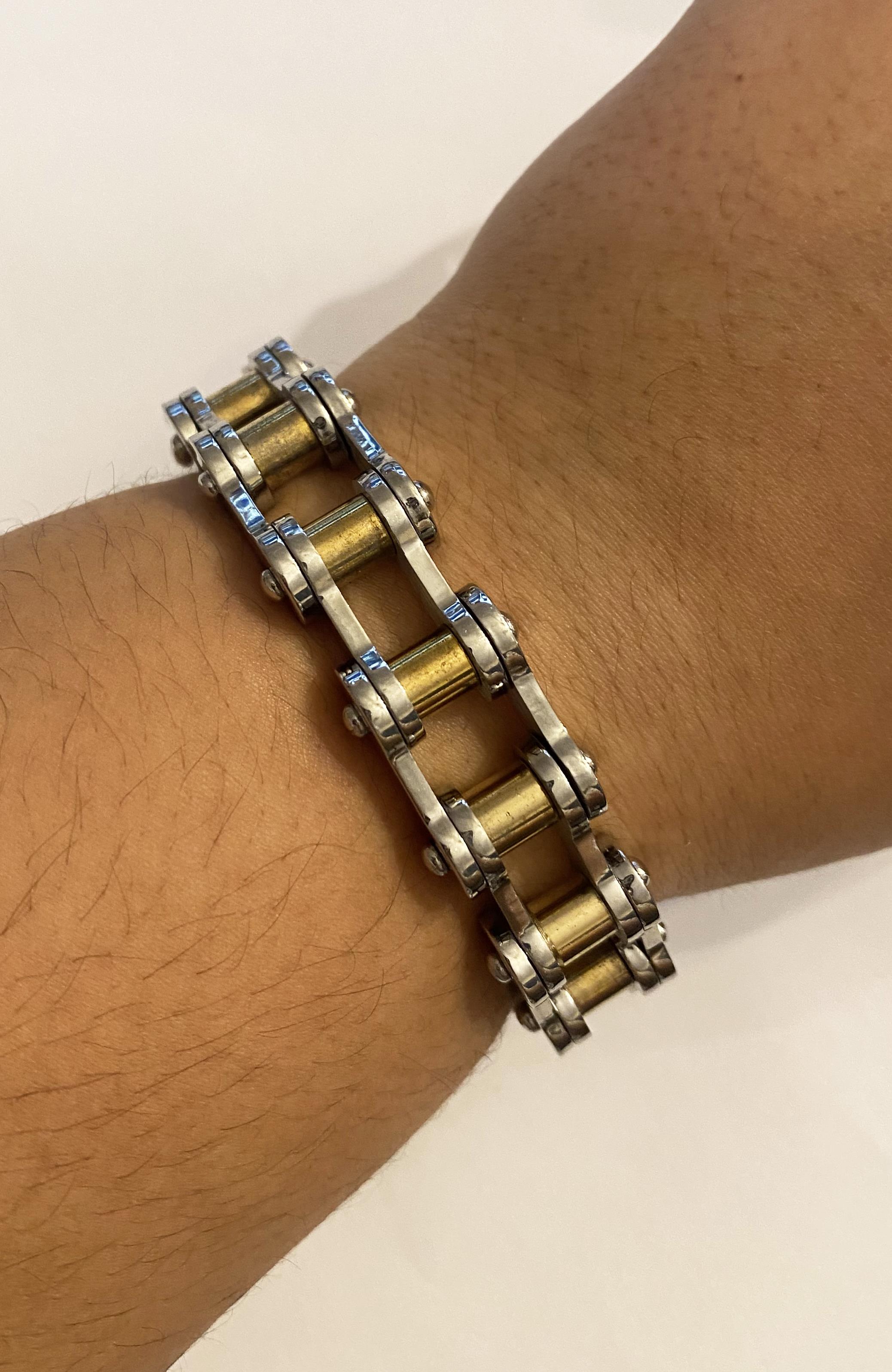 Erkek Bisiklet Zinciri Model Gold Detay Çelik Bileklik 
