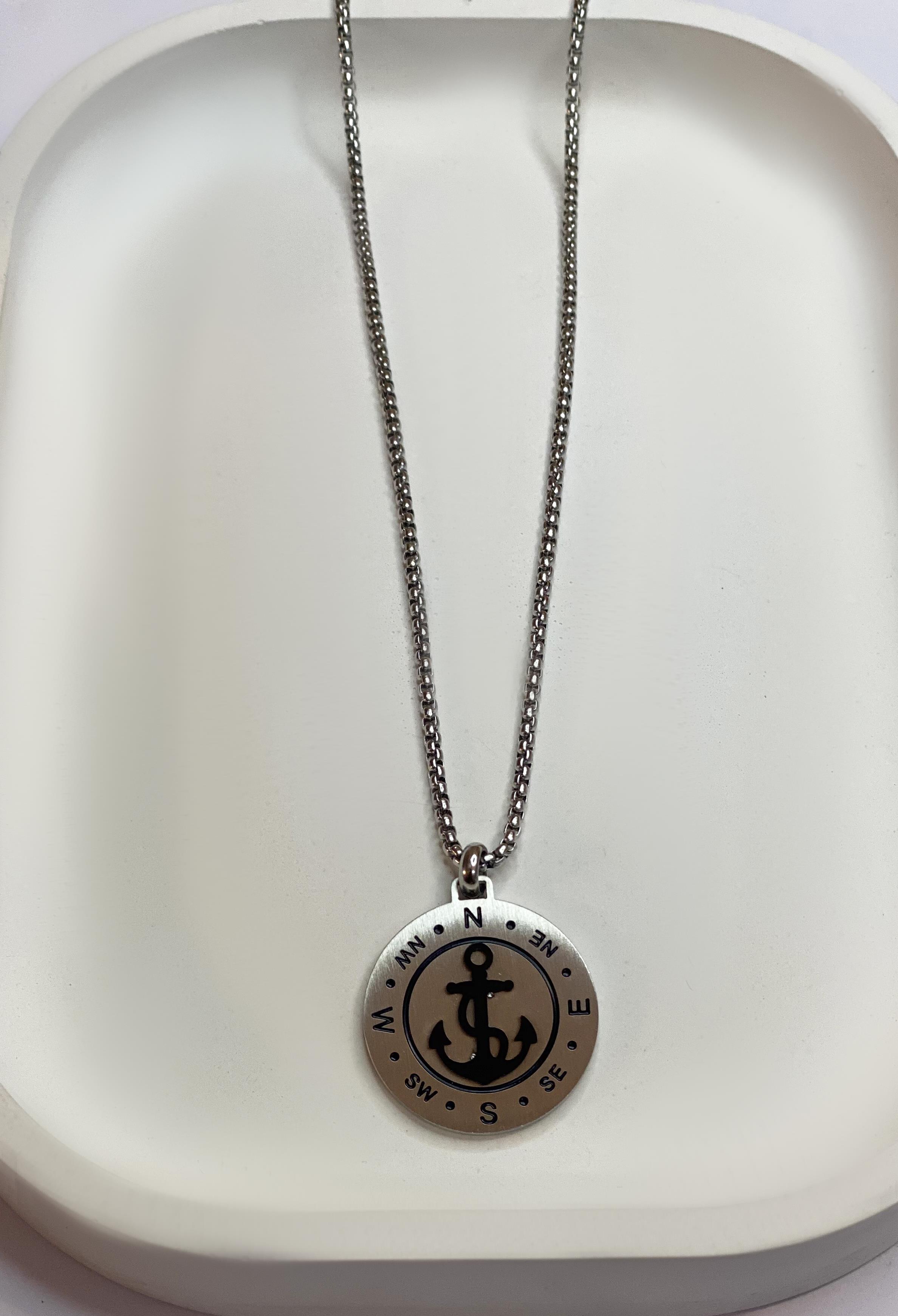 Erkek Çapa ve Pusula Model Çelik Kolye