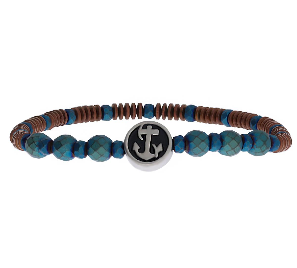 Erkek Çapa ve Pusula Model Çift Taraflı İki Renkli  Doğaltaş Boncuk Bileklik 