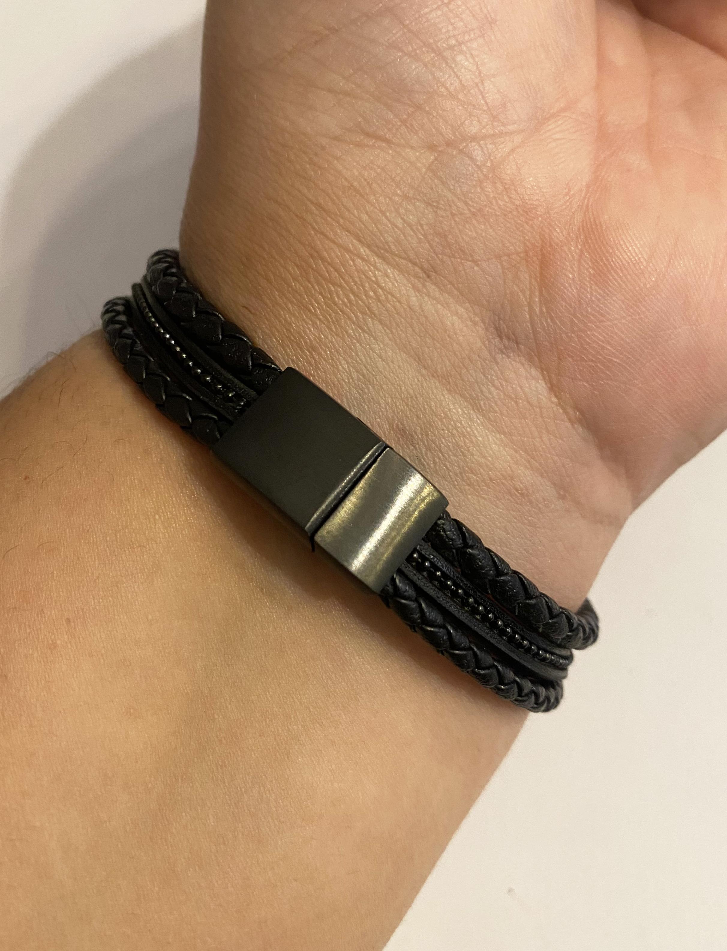 Erkek Dört Çelik Altıgen Şekilli Deri Bileklik