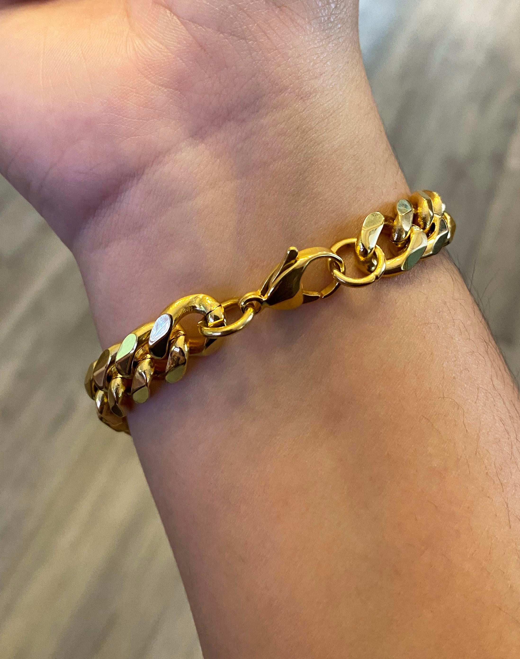 Erkek Gold Renk 10 mm Kalın Zincir Çelik Bileklik