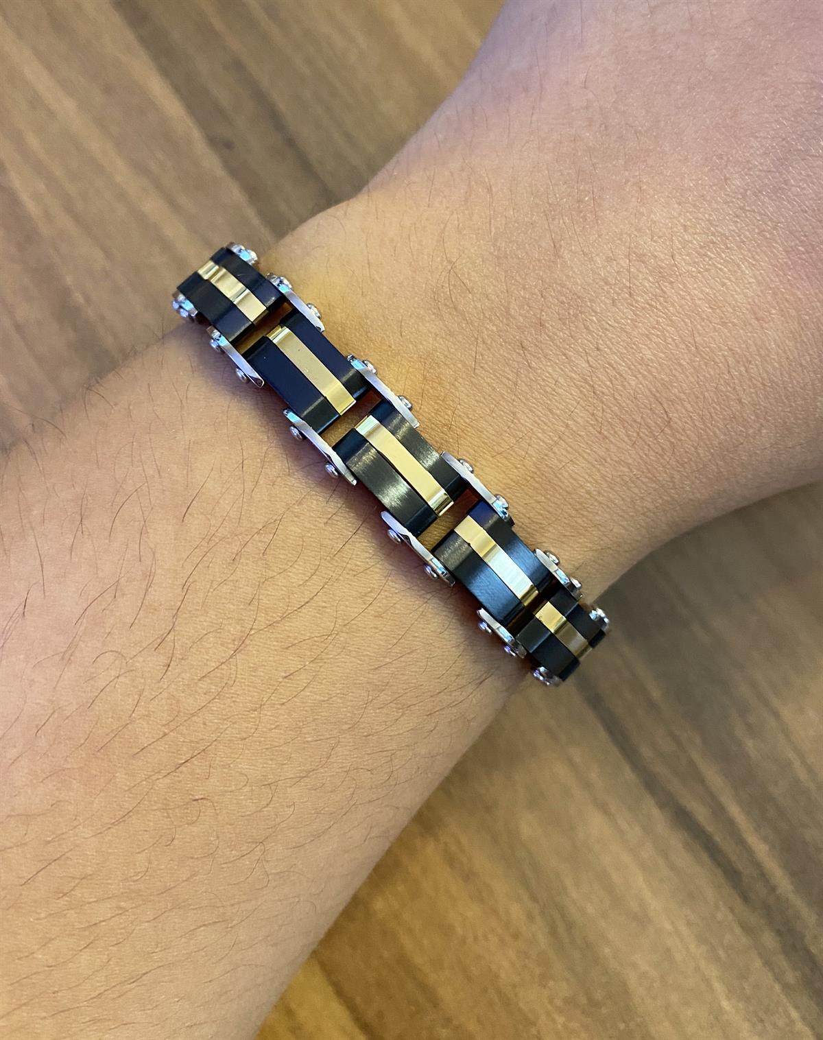 Erkek Gold Renk Detay Çelik Çift Taraflı Bileklik