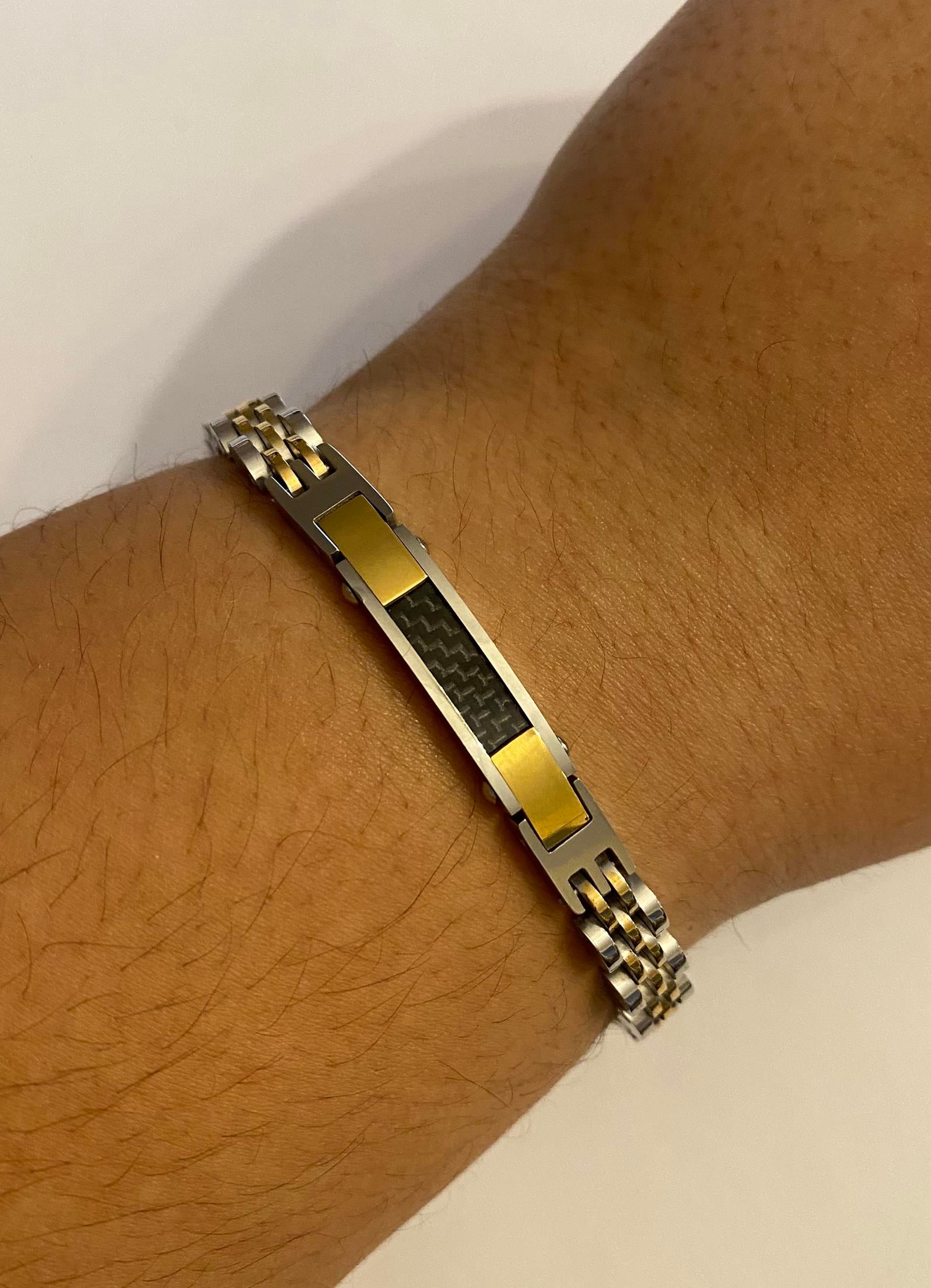 Erkek Gold Renk Detay İnce Çelik Bileklik