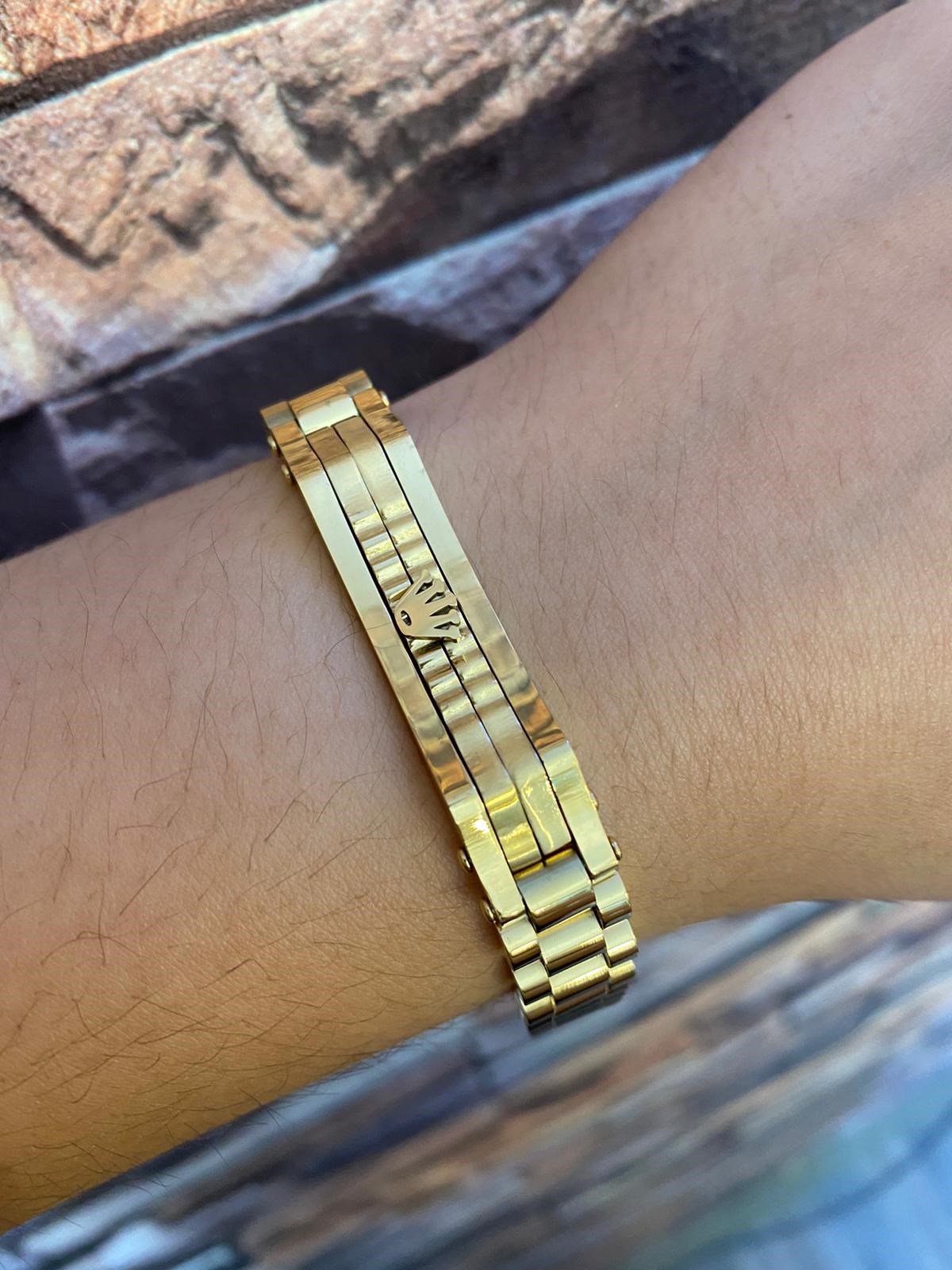 Erkek Gold Renk Taç Model Çelik Bileklik