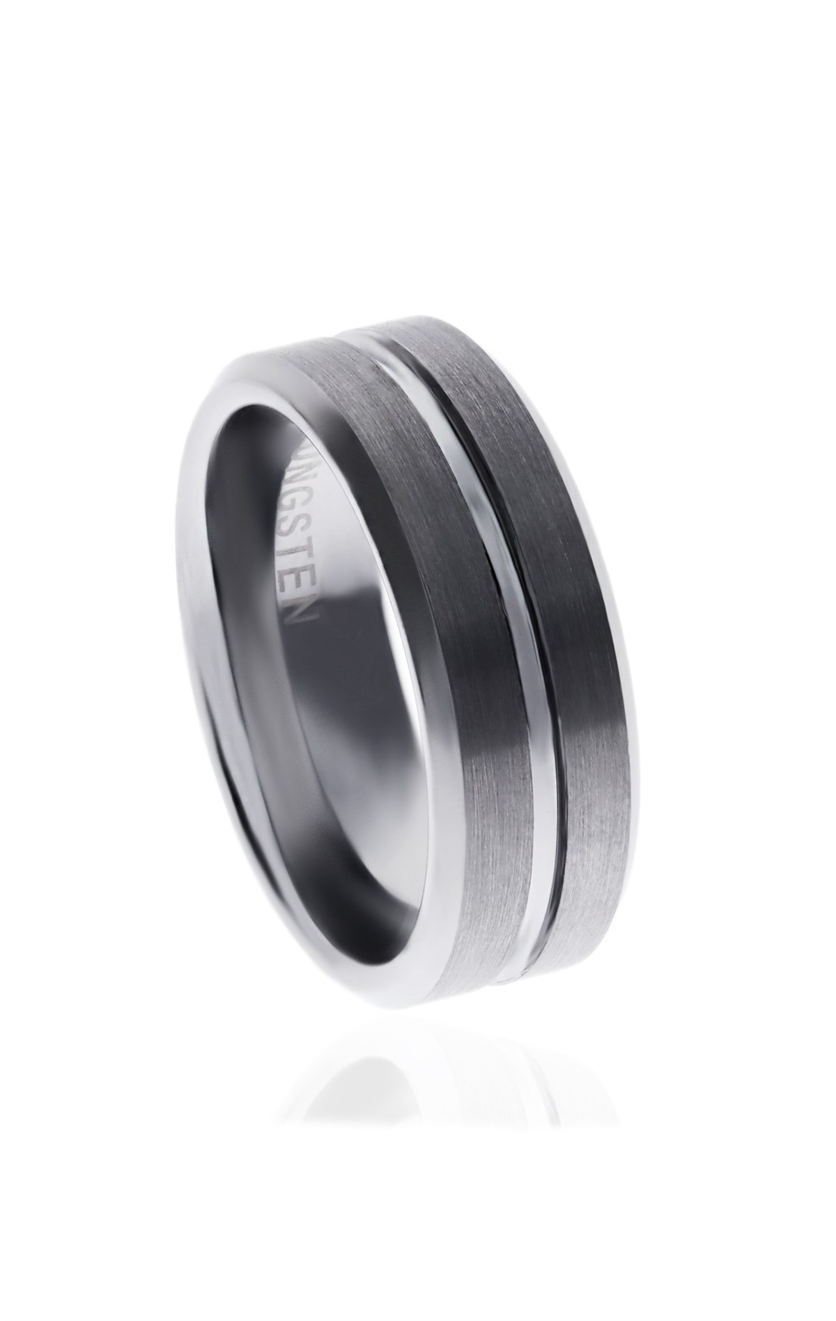 Erkek Gümüş Renk Çizgi Detay Tungsten Yüzük 