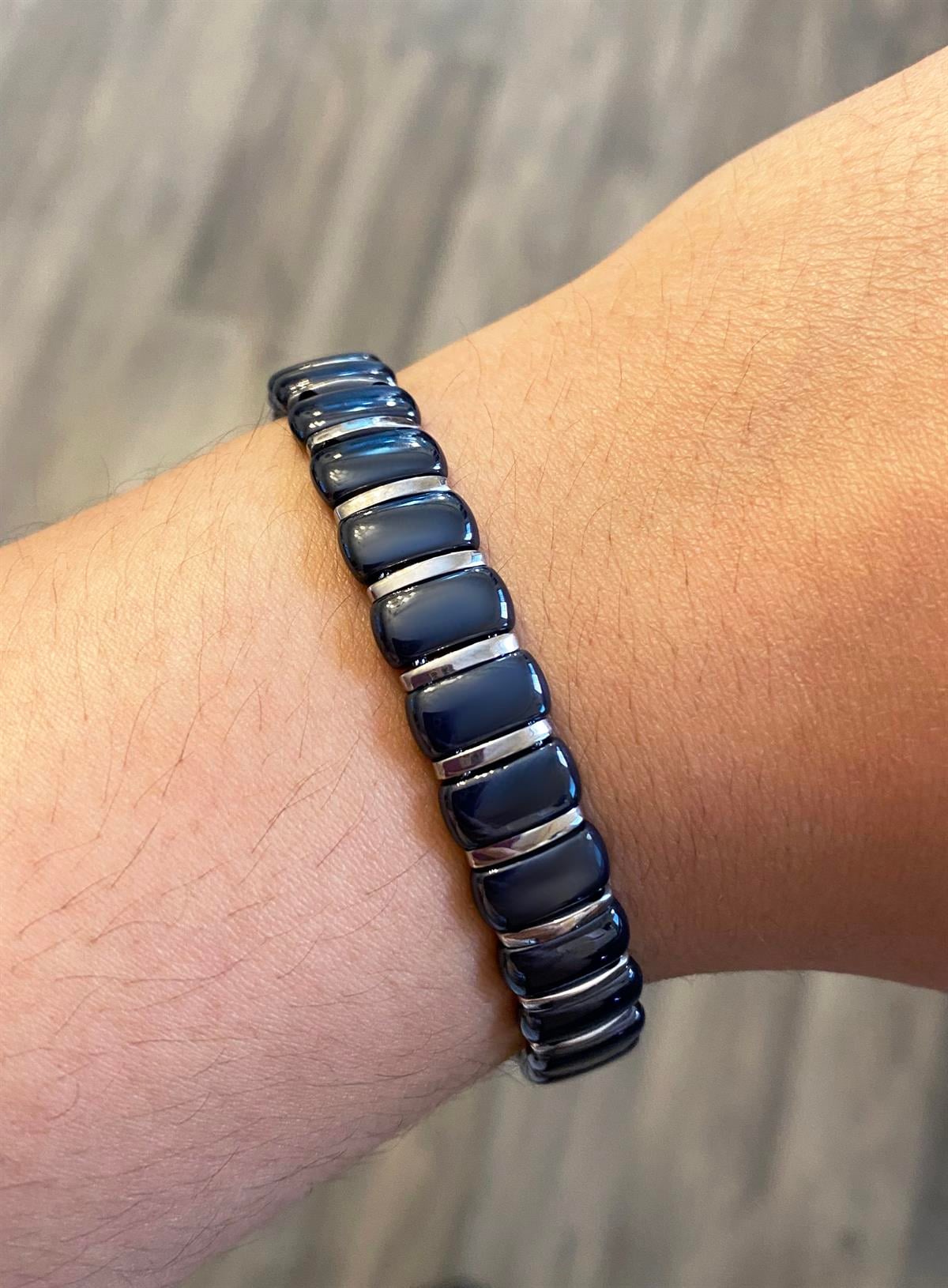 Erkek Lacivert Yumuşak Kenarlı Dikdörtgen Seramik Taşlı Bileklik