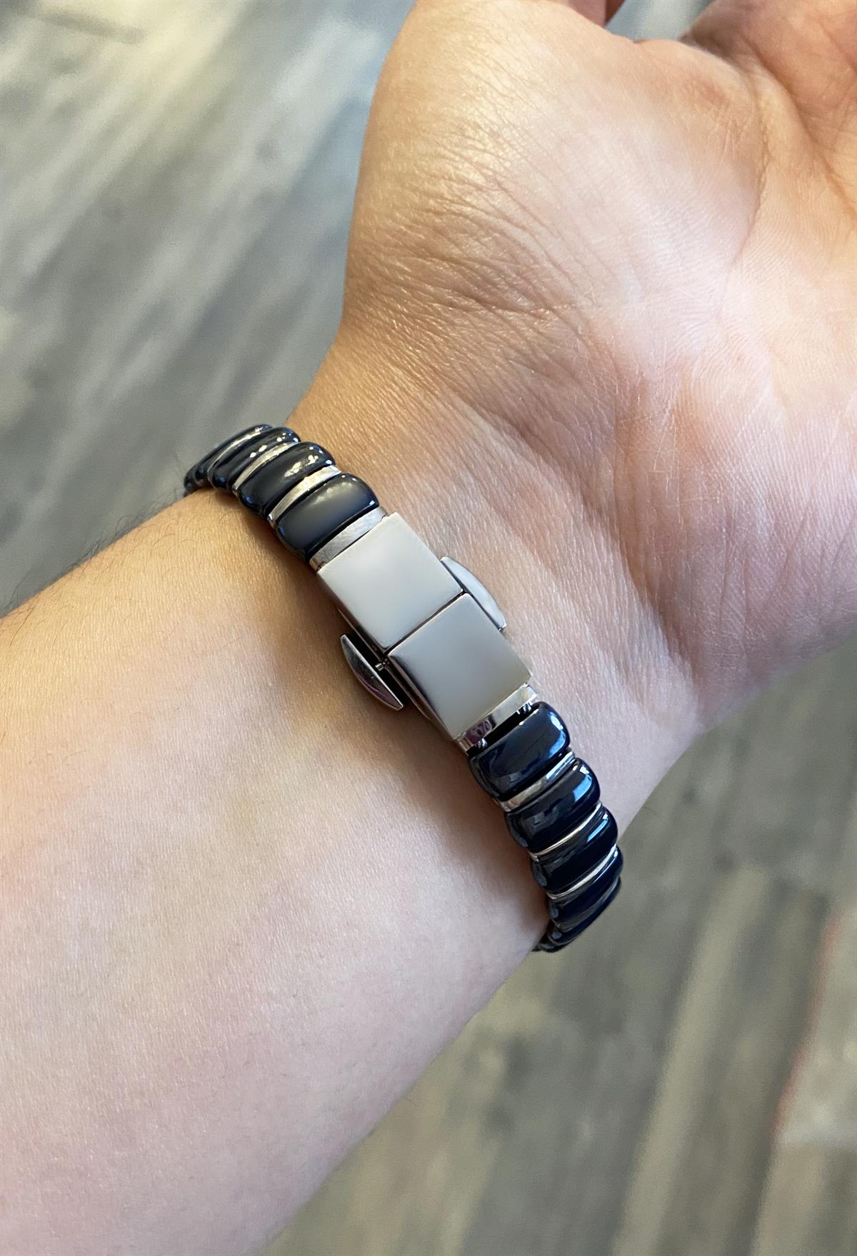 Erkek Lacivert Yumuşak Kenarlı Dikdörtgen Seramik Taşlı Bileklik