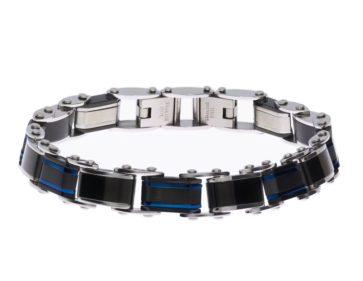 Erkek Mavi Renk Detay Çift Taraflı Çelik Bileklik