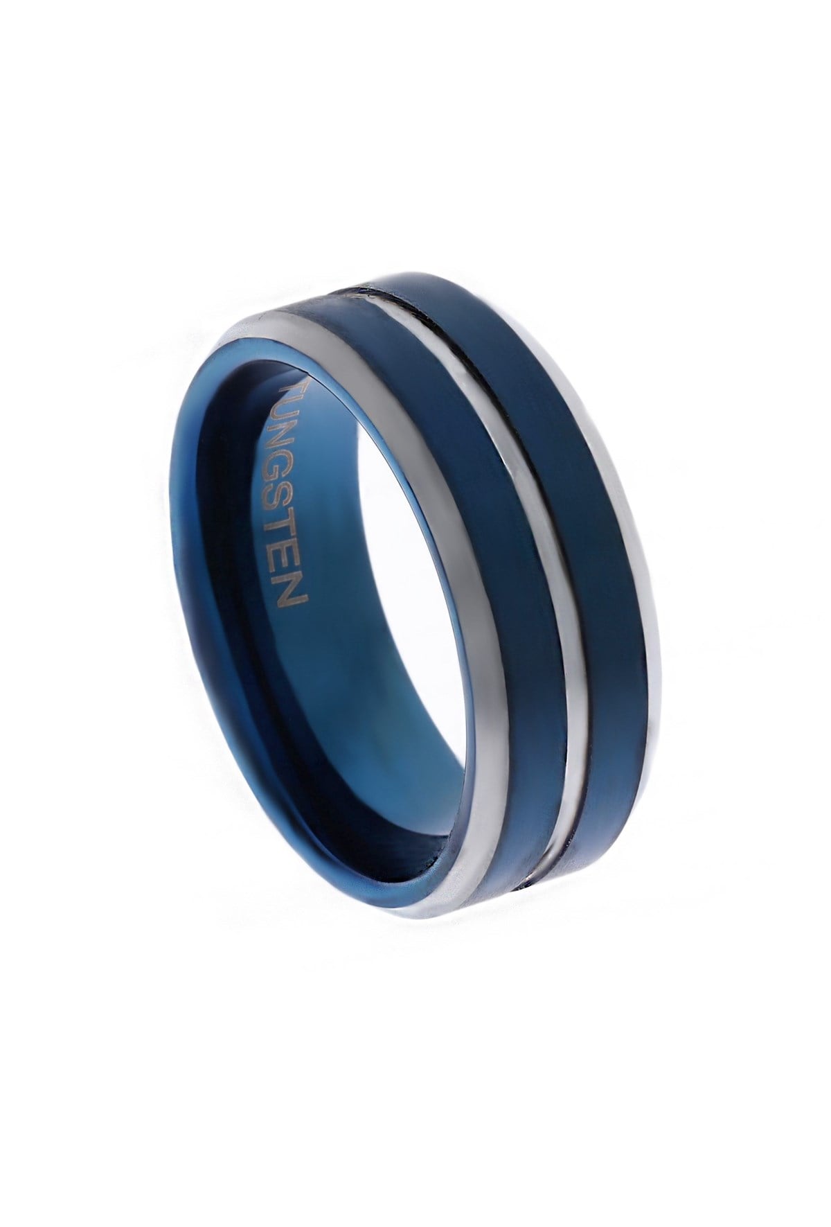 Erkek Mavi Renk Gümüş Detay Tungsten Yüzük 
