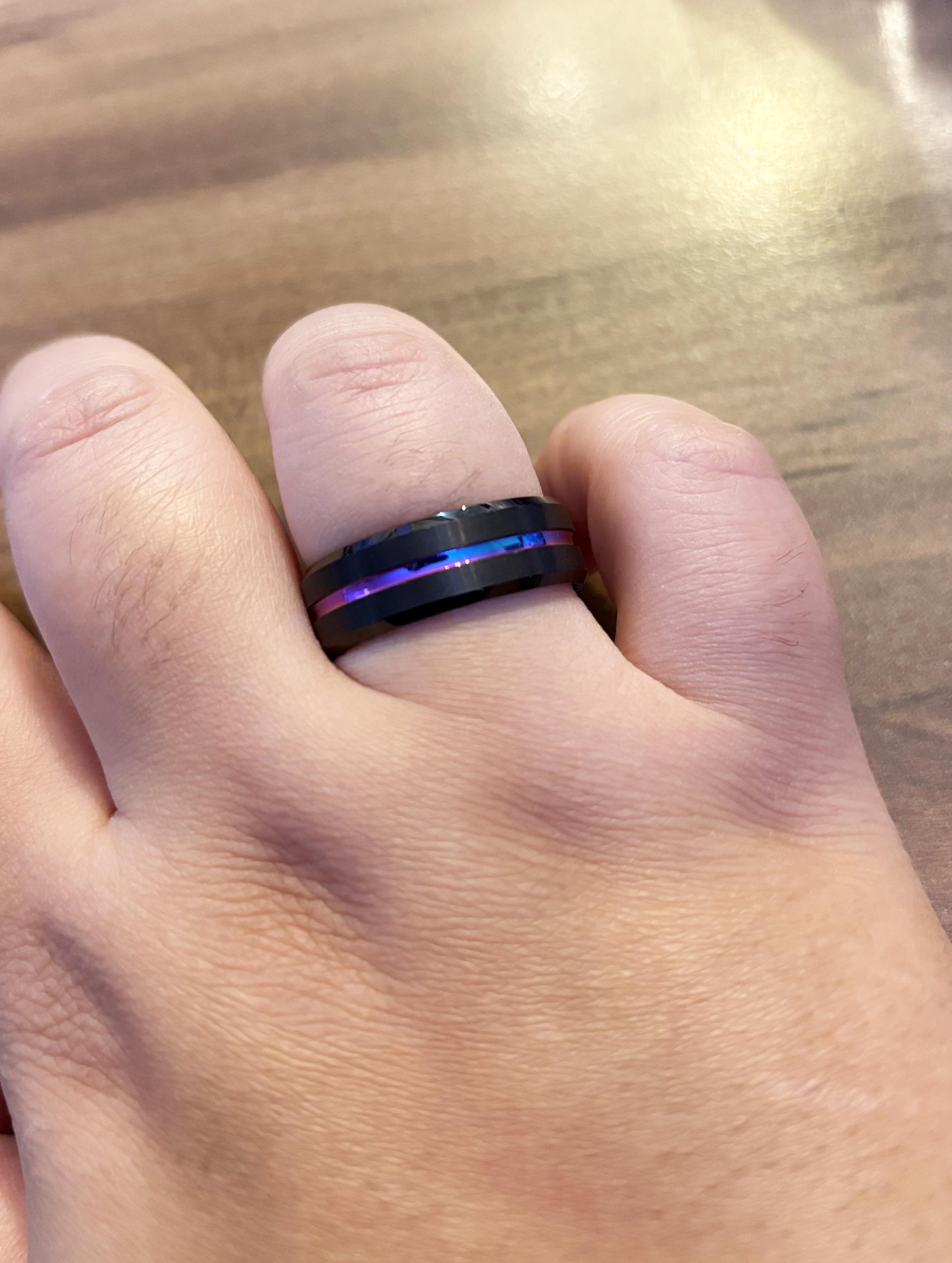 Erkek Renkli Çizgi Model Siyah Tungsten Yüzük