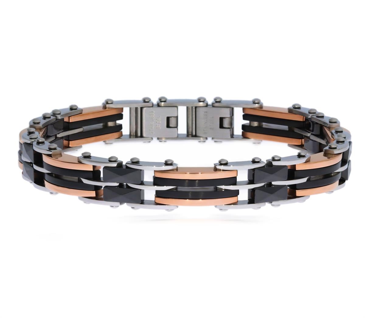 Erkek Rose Detay Çelik Çift Taraflı Bileklik