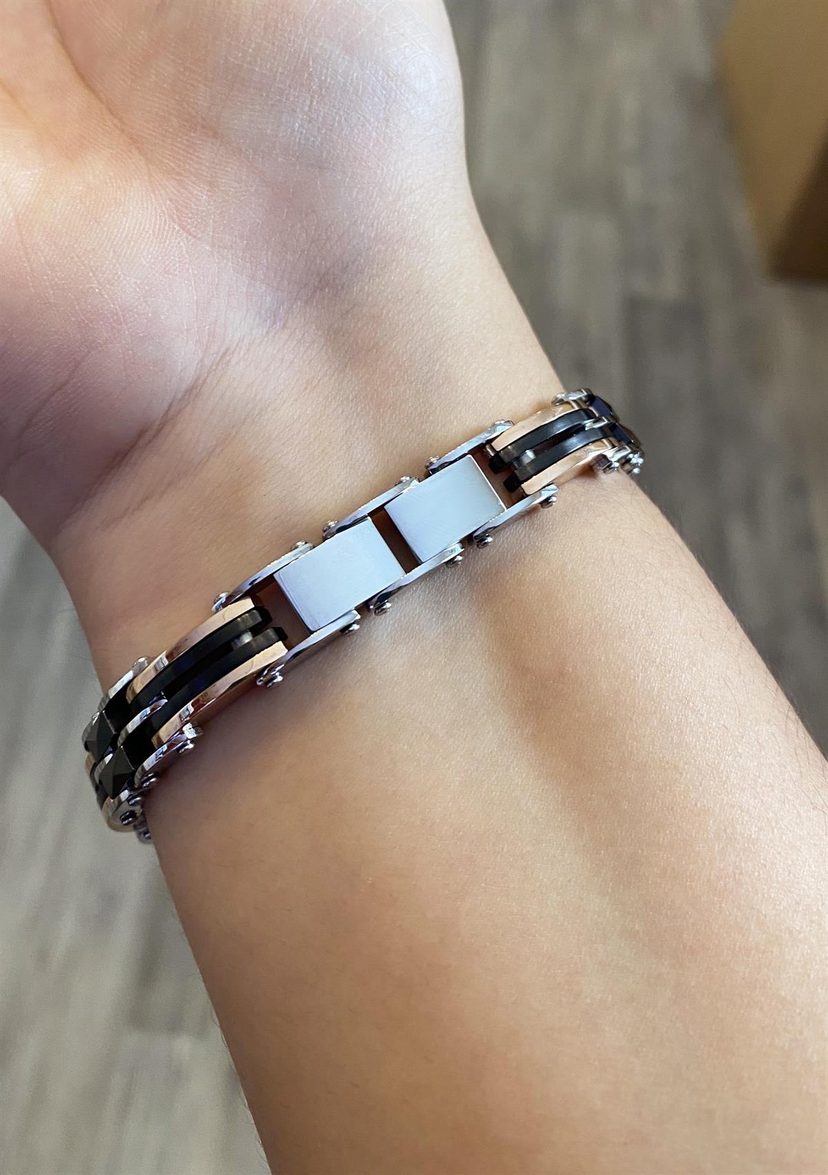 Erkek Rose Detay Çelik Çift Taraflı Bileklik