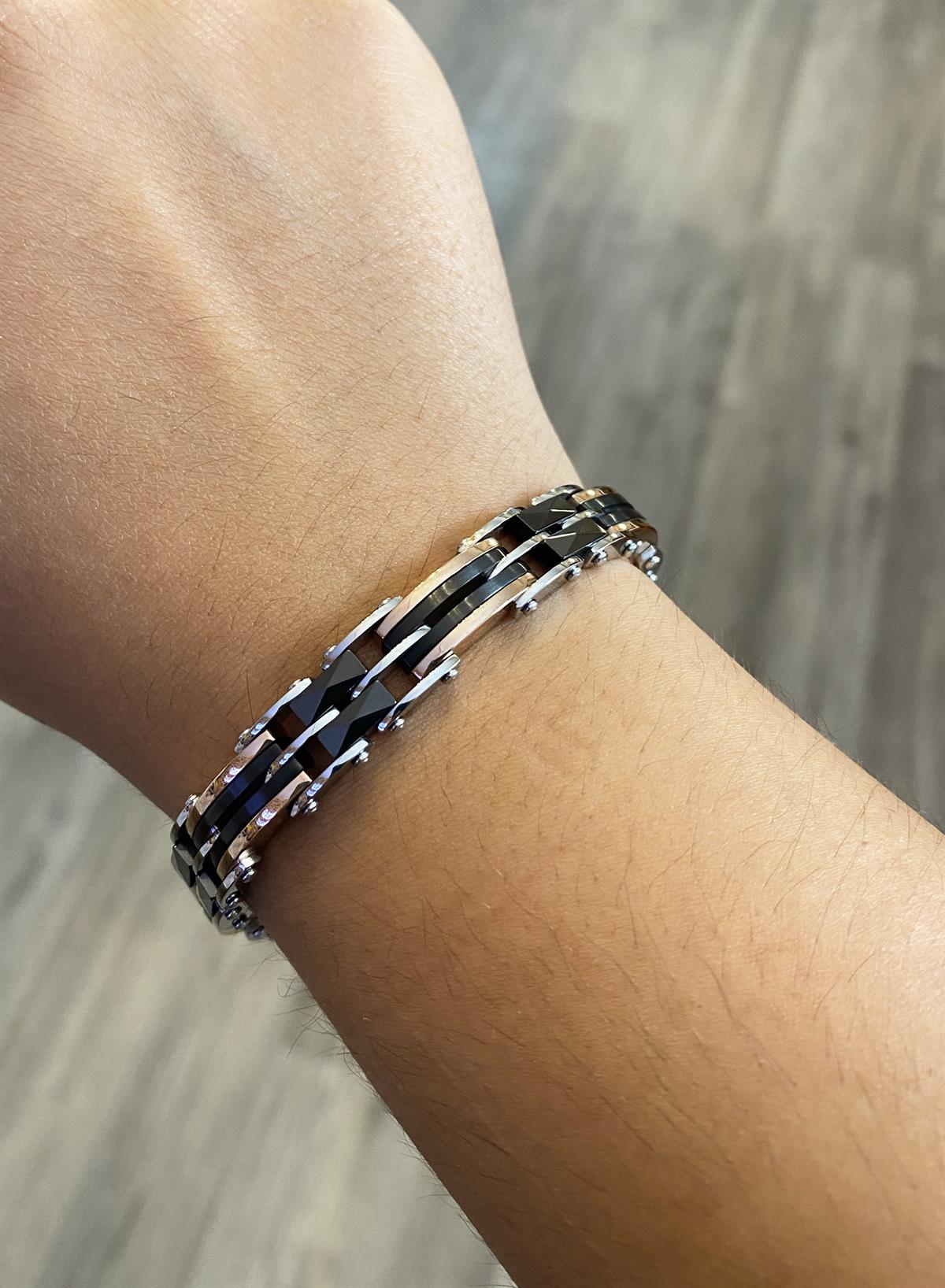 Erkek Rose Detay Çelik Çift Taraflı Bileklik