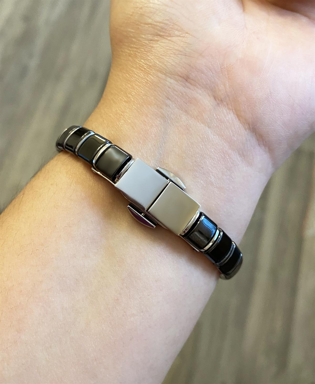 Erkek Siyah Renk Kare Seramik Taşlı Çelik Detay Bileklik