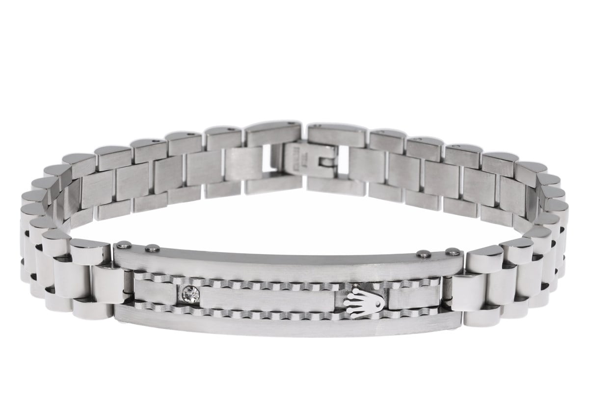 Erkek Taç ve Taş Detay Çelik Bileklik
