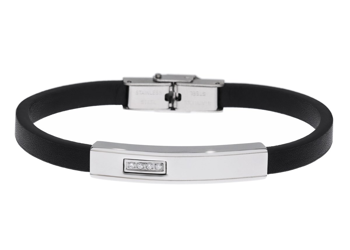 Erkek Taş Detay Deri Bileklik