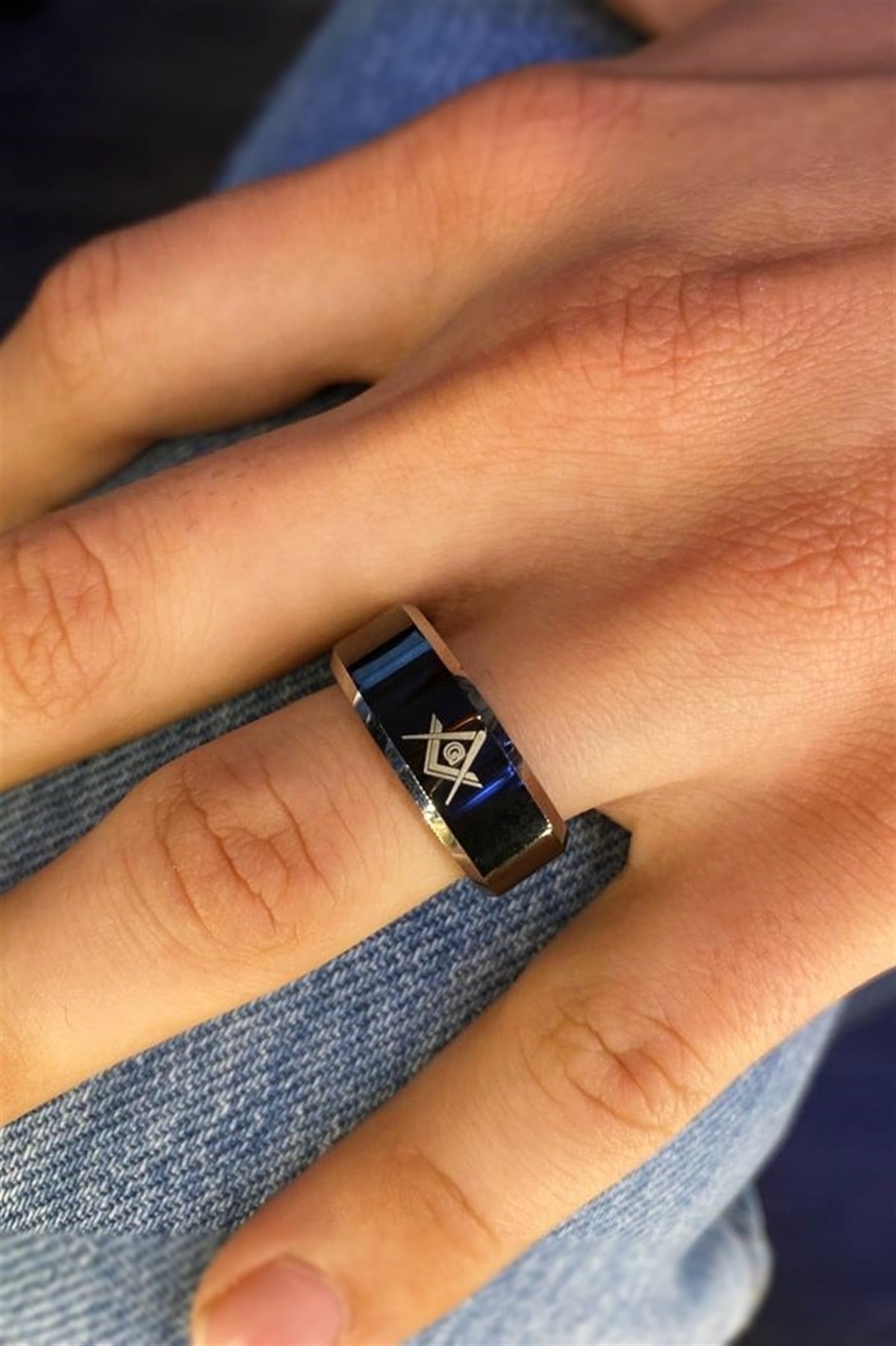 Erkek Tungsten Siyah Renk Sembol Detay Yüzük