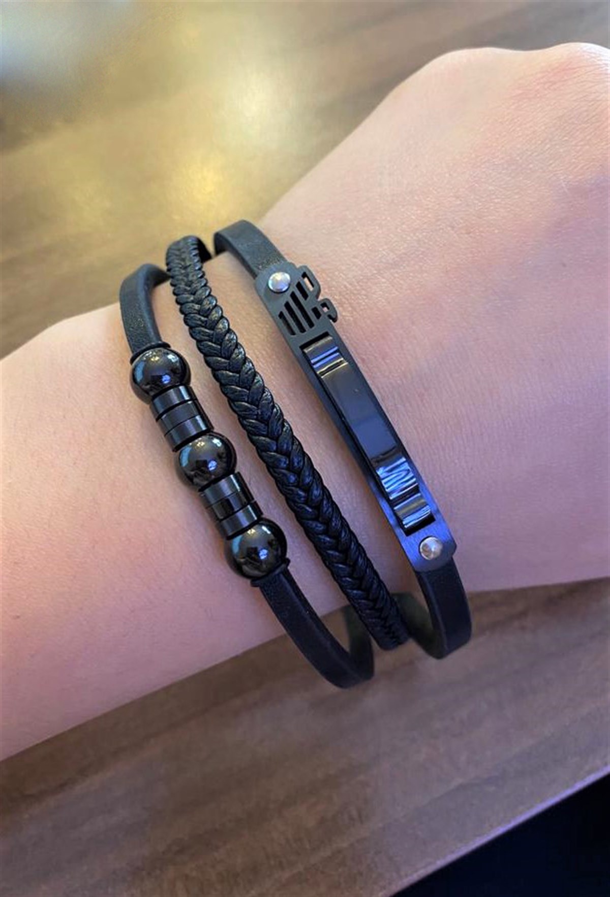 Erkek Üçlü Deri Bileklik 