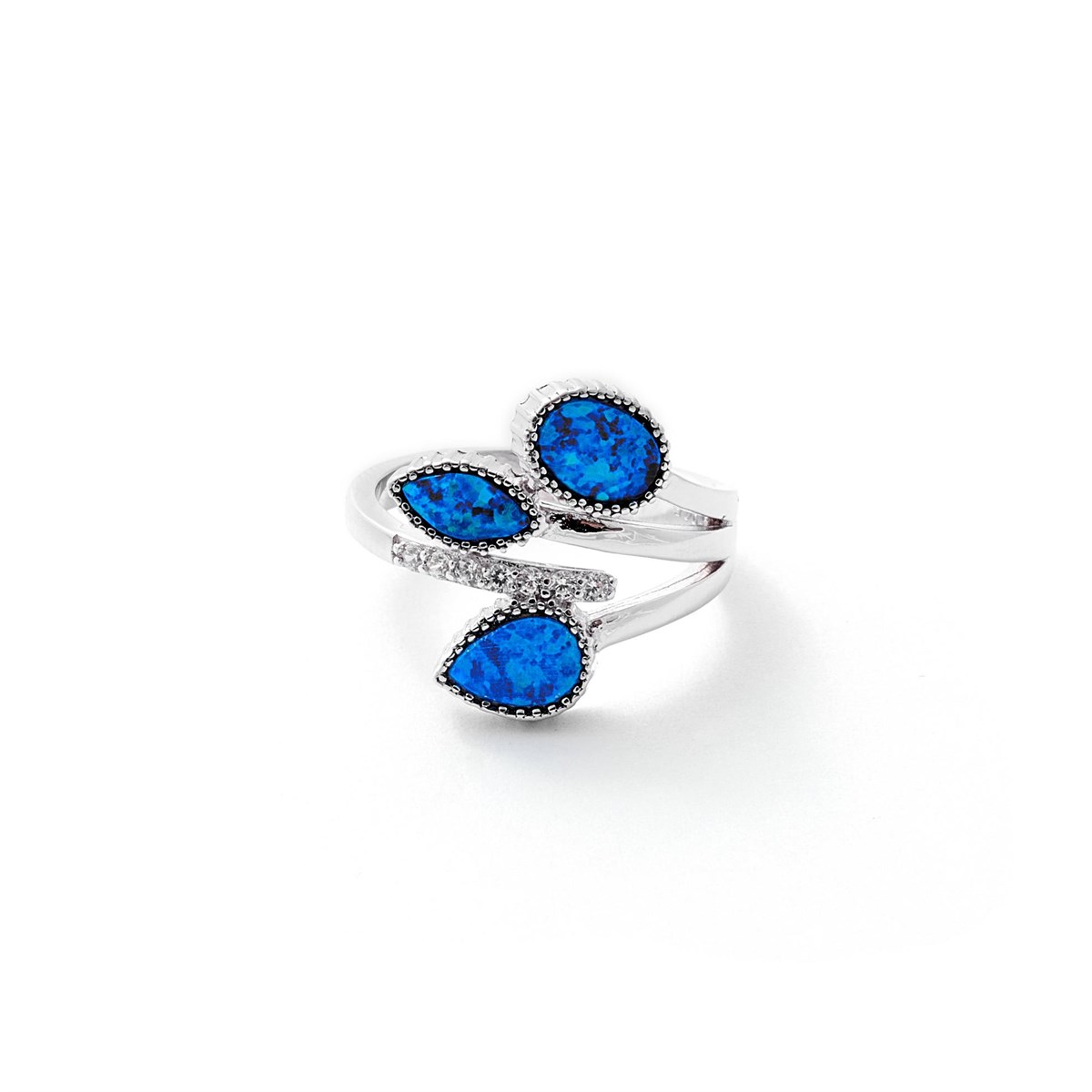 Gümüş İthal Ve Kararma Yapmaz Swarovski Taş Yaprak Model Opal Yüzük