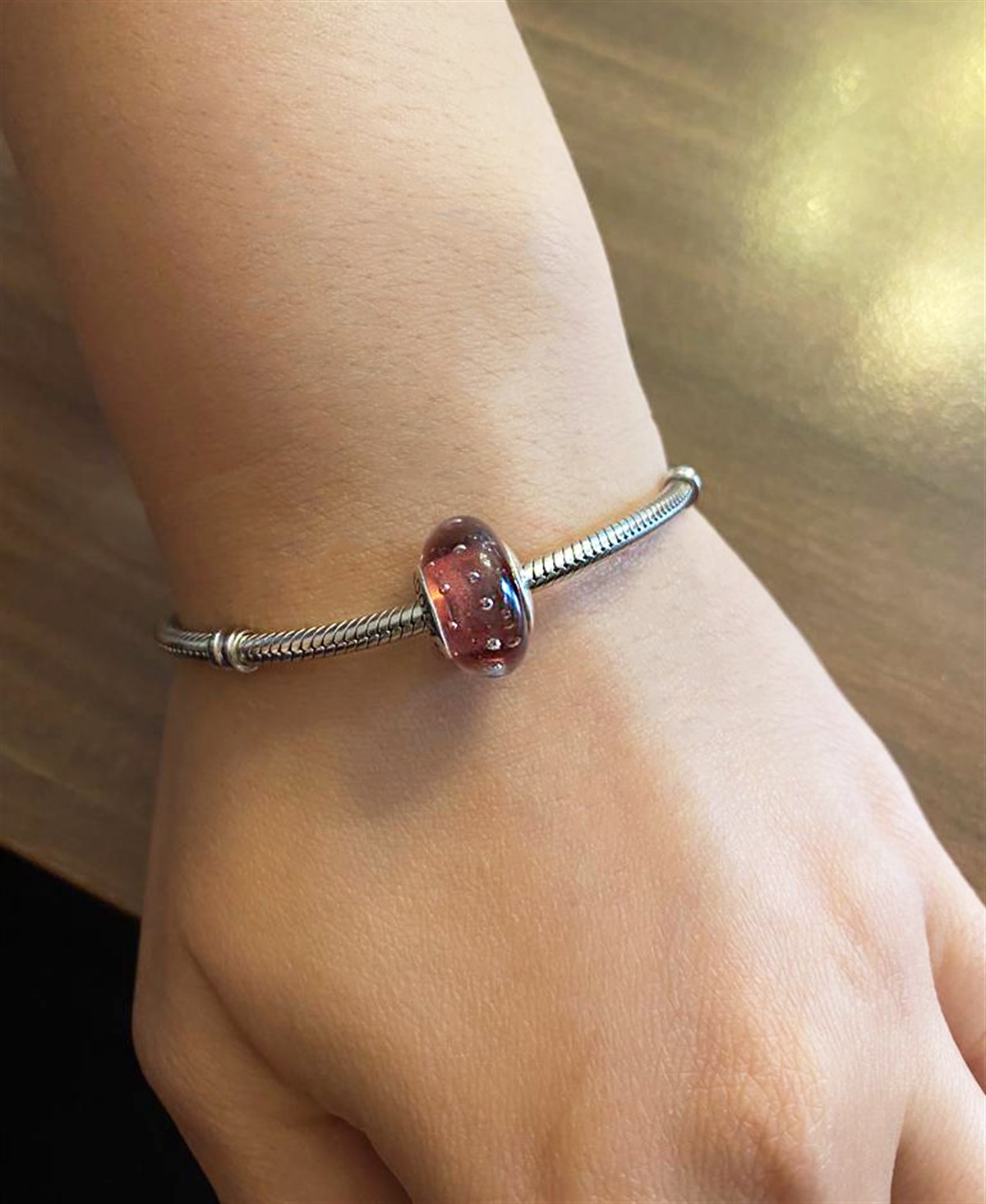 Gümüş Yuvarlak Pembe Taş Charm