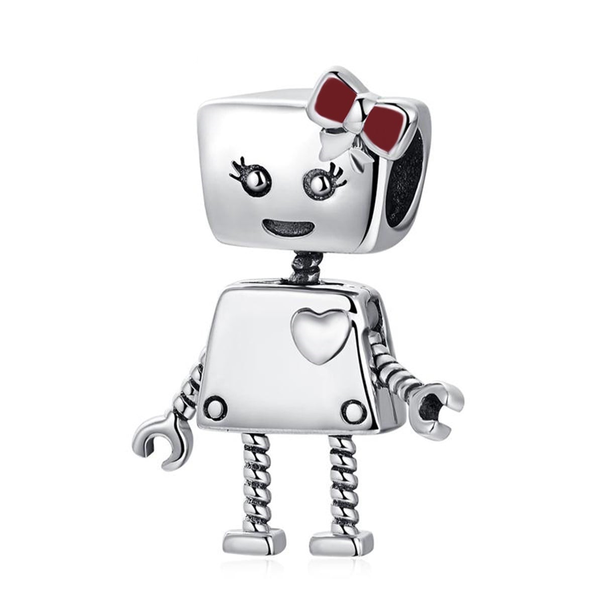Kadın Aşık Robot Model Gümüş Charm