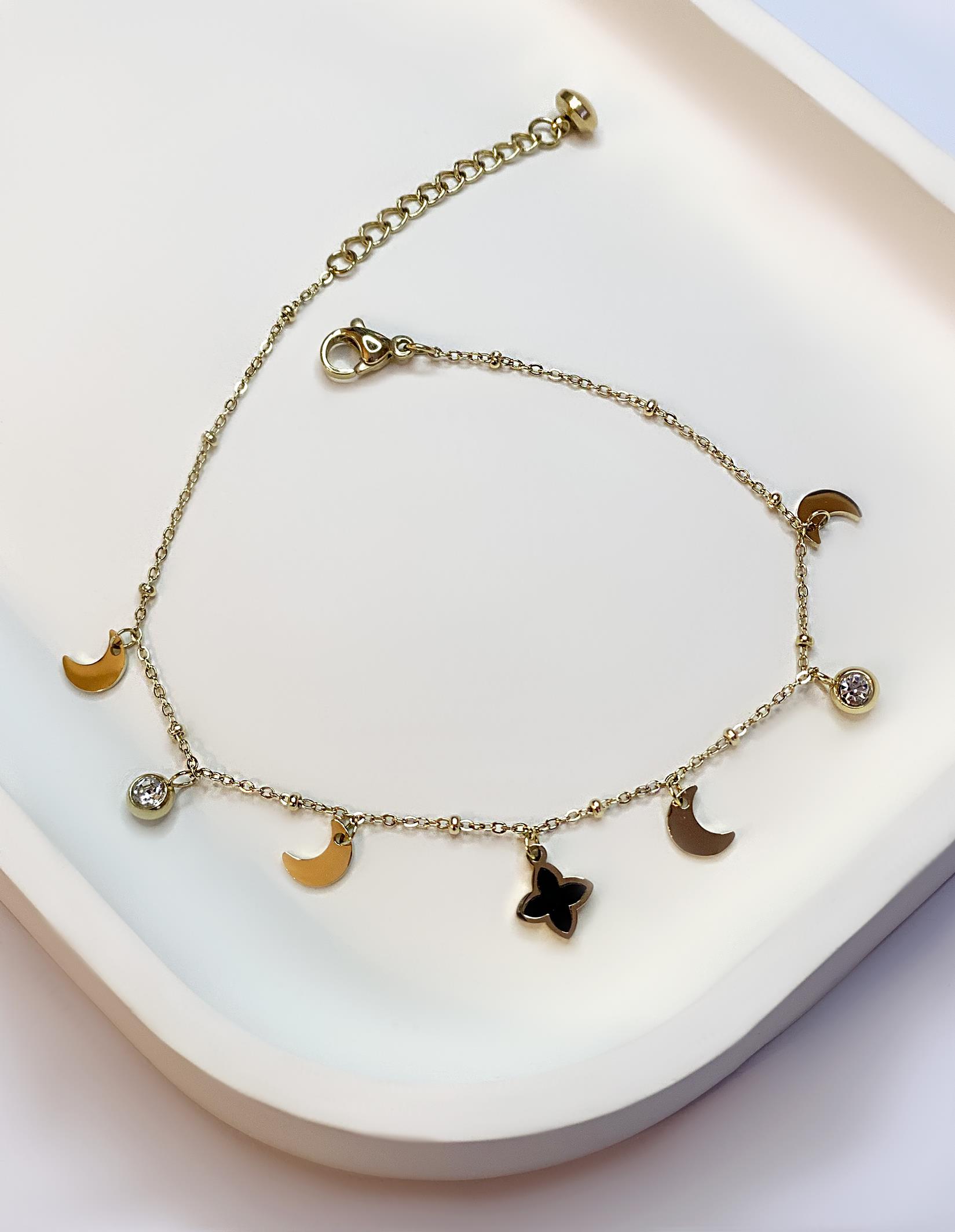 Kadın Ay ve Çiçek Model Çelik Halhal