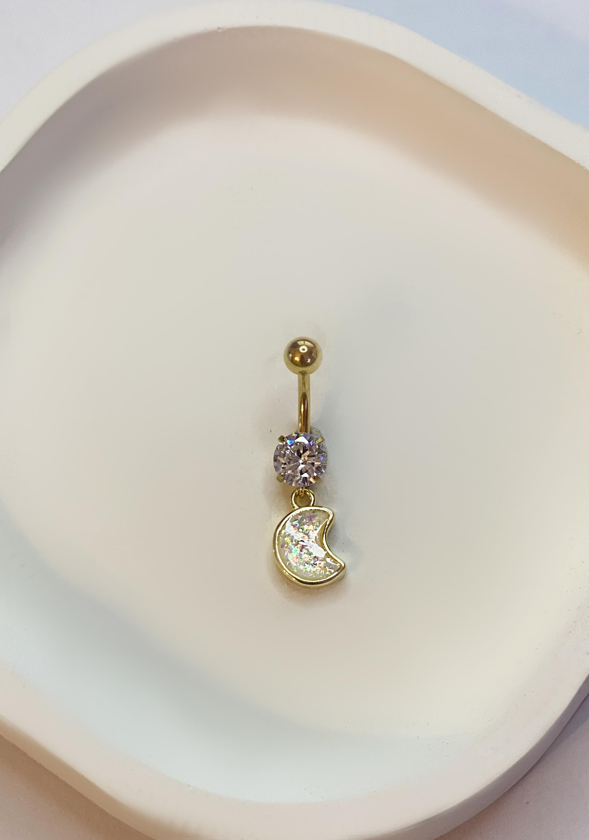 Kadın Ay ve Tektaş Model Gold Renk Çelik Piercing 