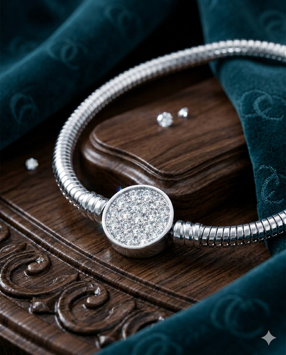 Kadın Charm İçin Uygun Yuvarlak Taşlı Model Çelik Bileklik