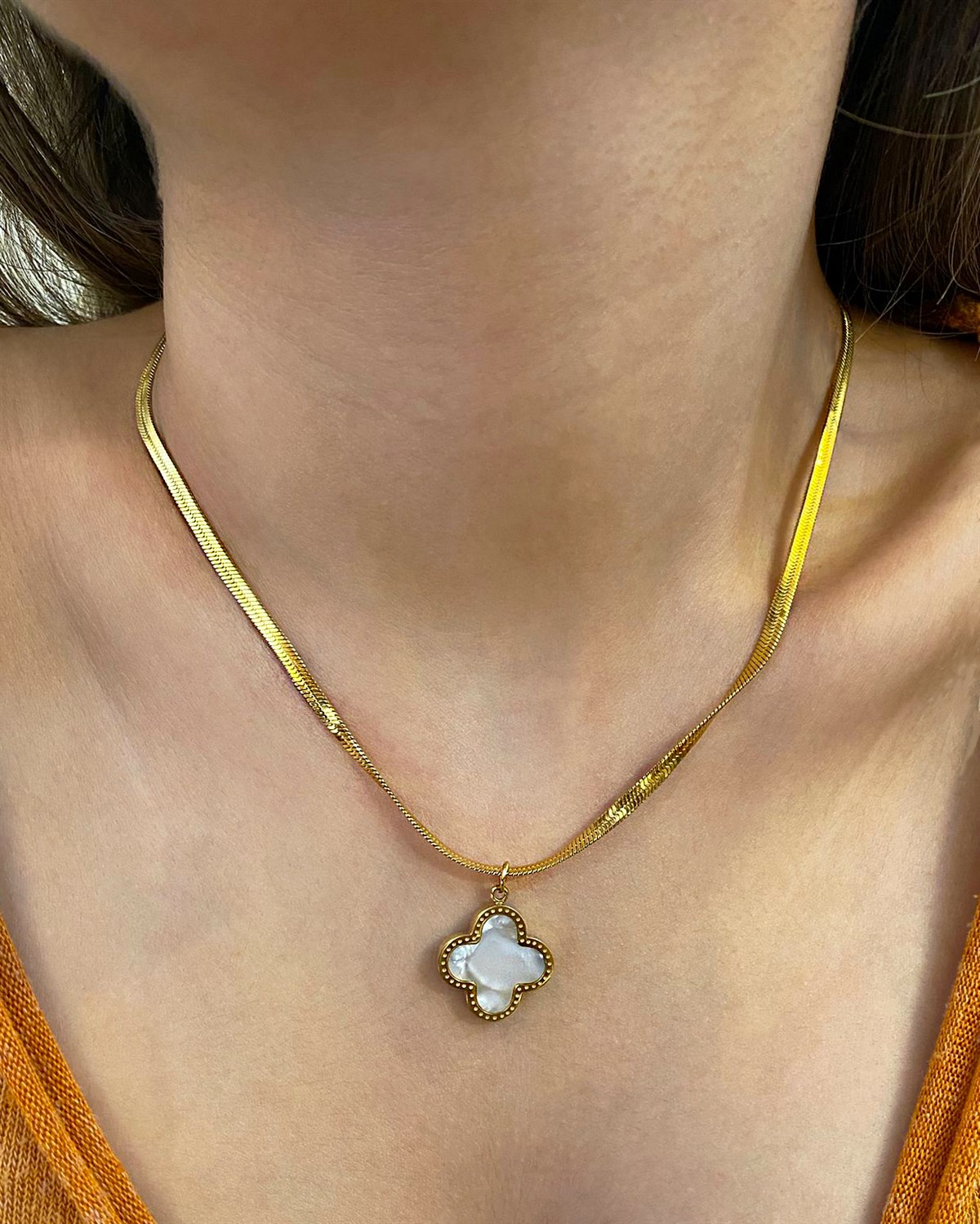 Kadın Çift Renkli Yonca Model Çelik Kolye