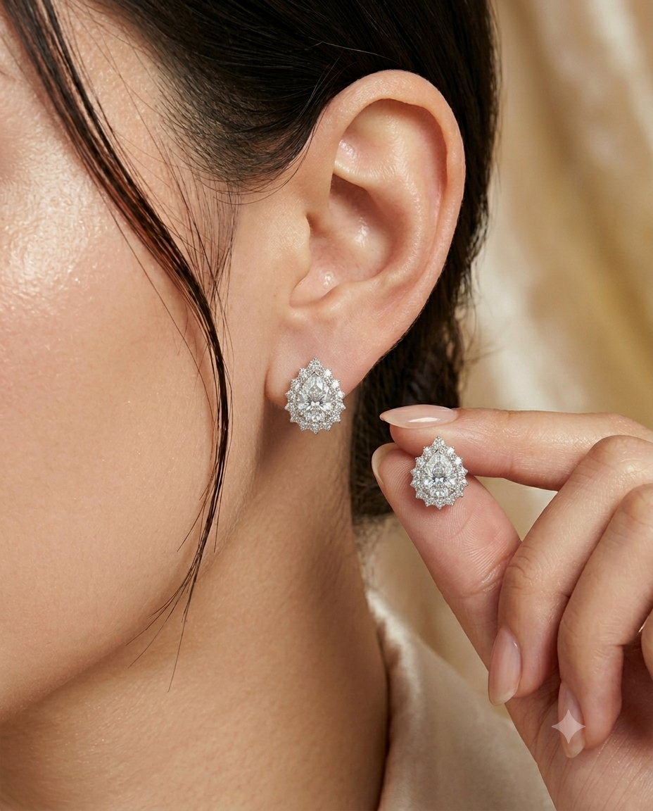 Kadın Damla Moissanite Taş Tasarım Gümüş Küpe