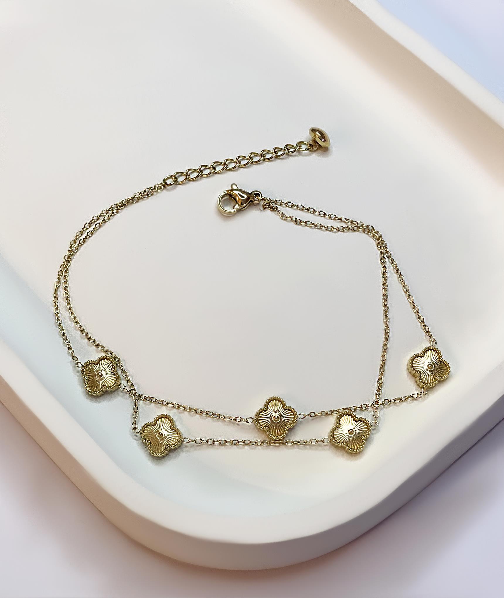 Kadın Gold Renk Yonca Model Çelik Halhal
