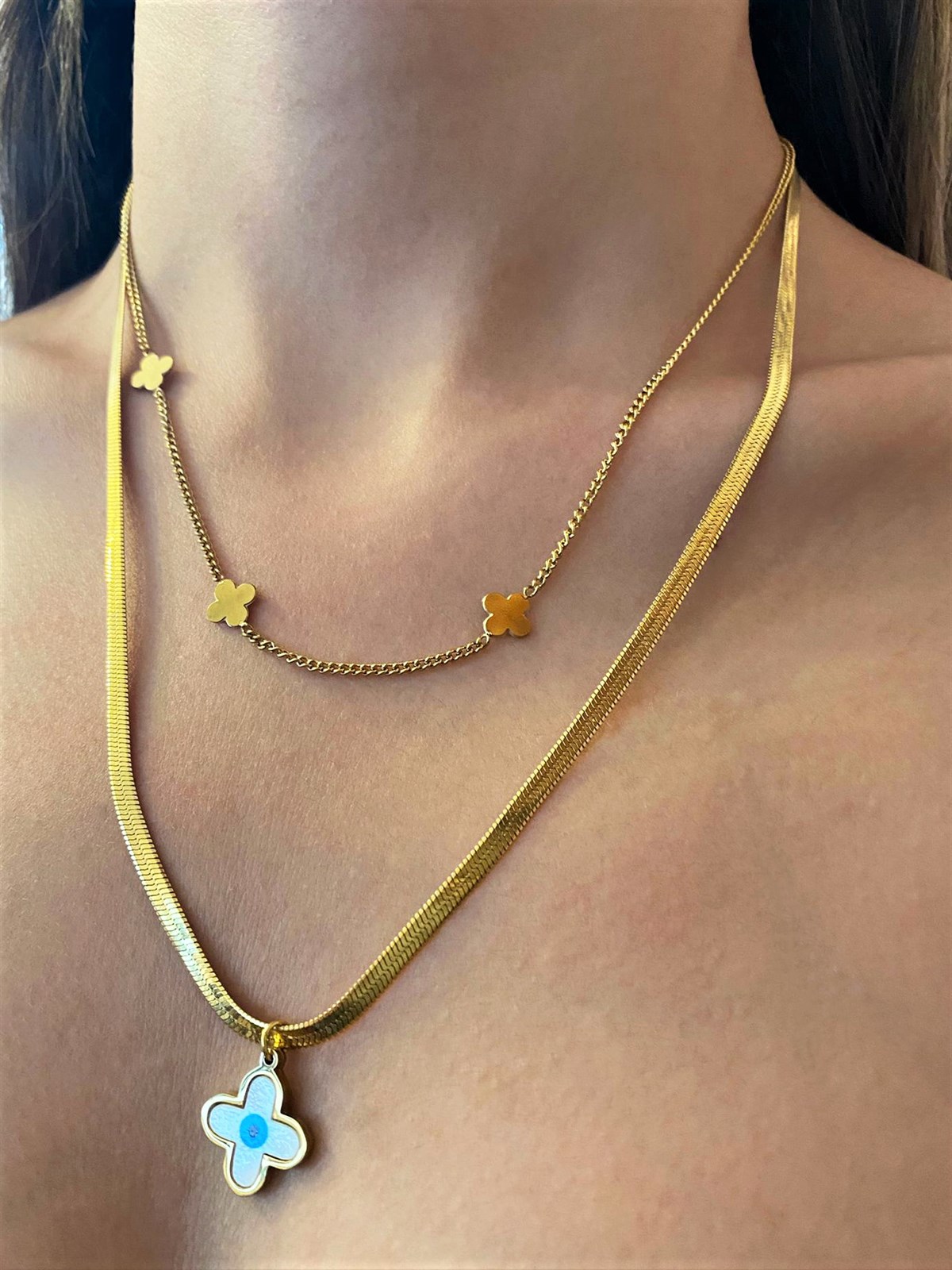 Kadın Göz Detay Yonca Model Çelik Ezme Kolye